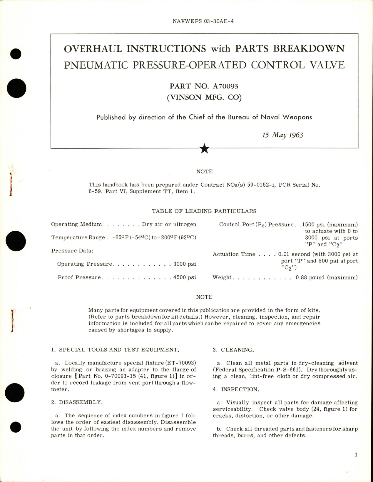 Sample page 1 from AirCorps Library document: Overhaul Instructions with Parts Breakdown for Pneumatic Pressure-Operated Control Valve - Part A70093