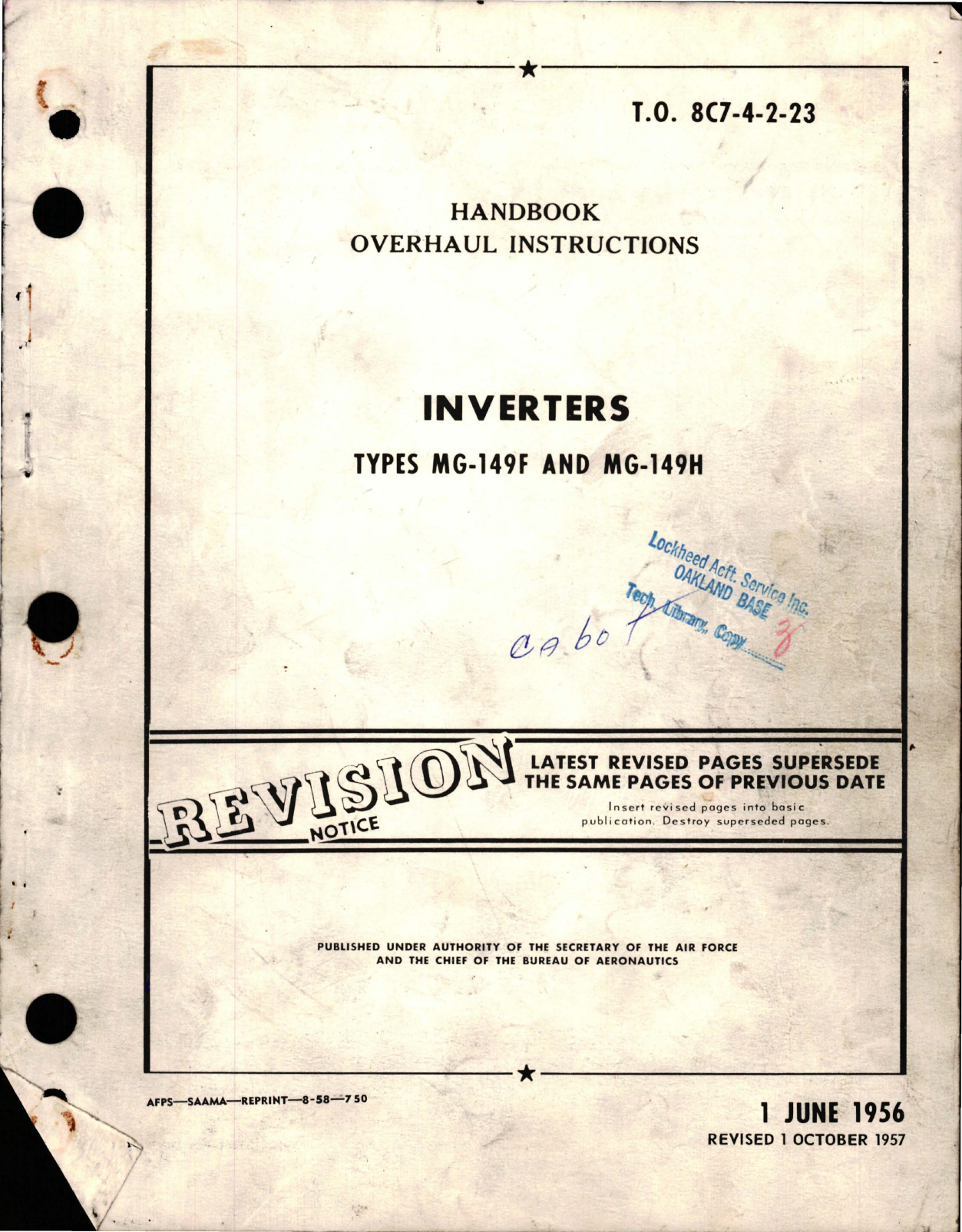 Sample page 1 from AirCorps Library document: Overhaul Instructions for Inverters - Types MG-149F and MG-149H