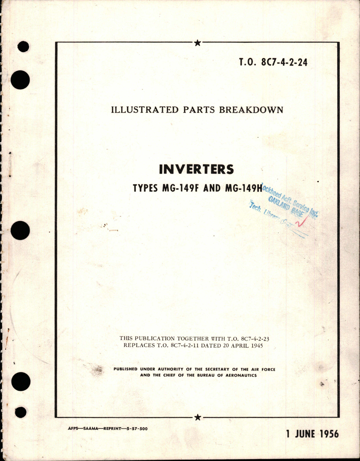 Sample page 1 from AirCorps Library document: Illustrated Parts Breakdown for Inverters - Types MG-149F and MG-149H 