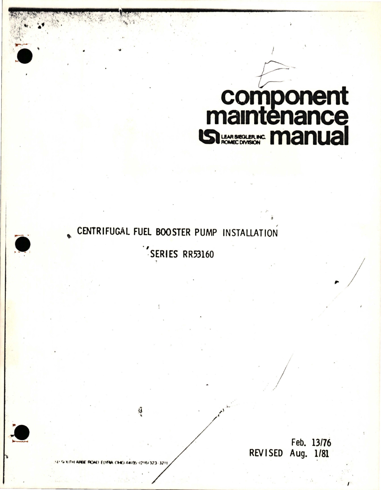 Sample page 1 from AirCorps Library document: Maintenance Manual for Centrifugal Fuel Booster Pump Installation - Series RR53160 