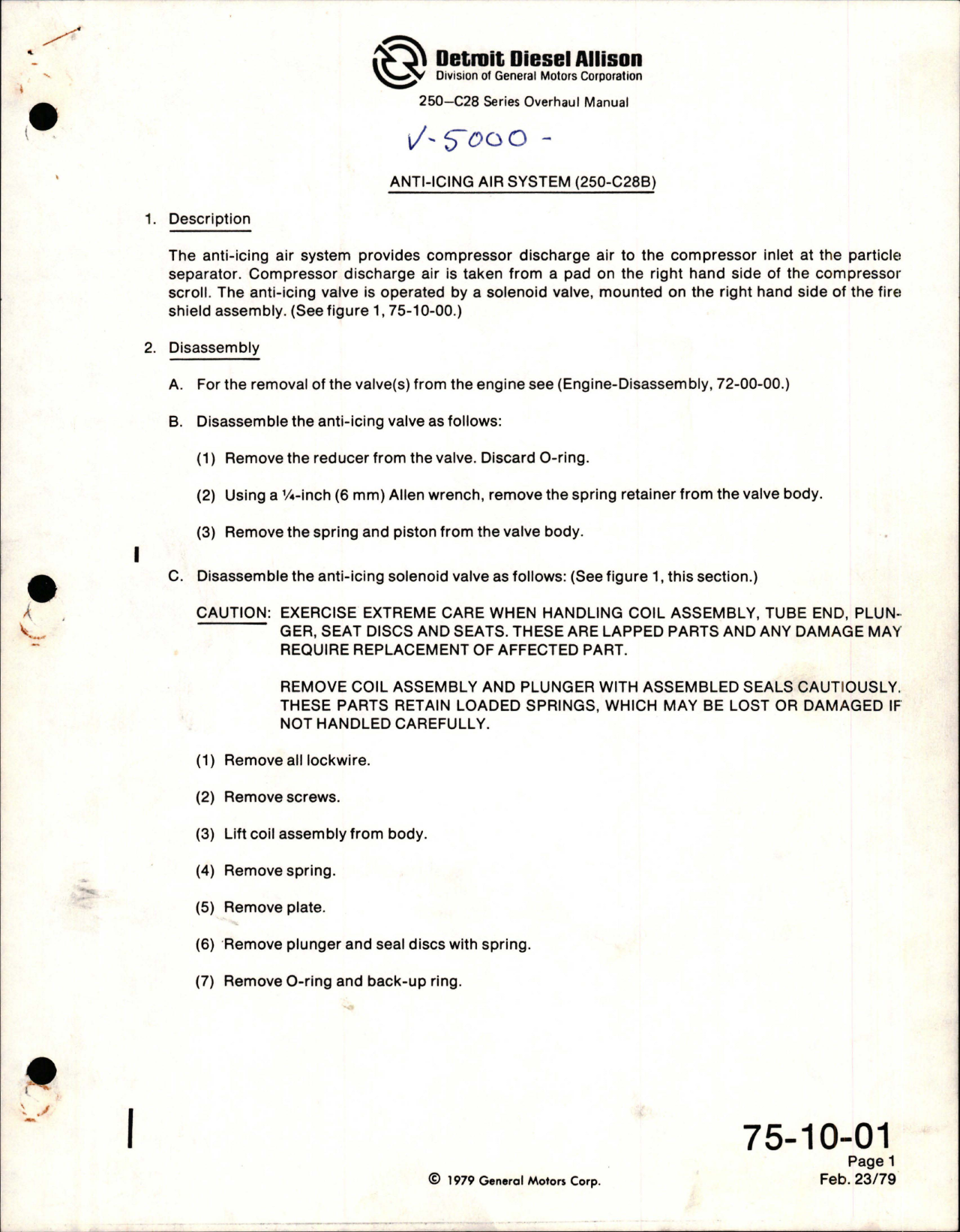 Sample page 1 from AirCorps Library document: Overhaul Manual for Anti-Icing Air System - 250-C28B Series 
