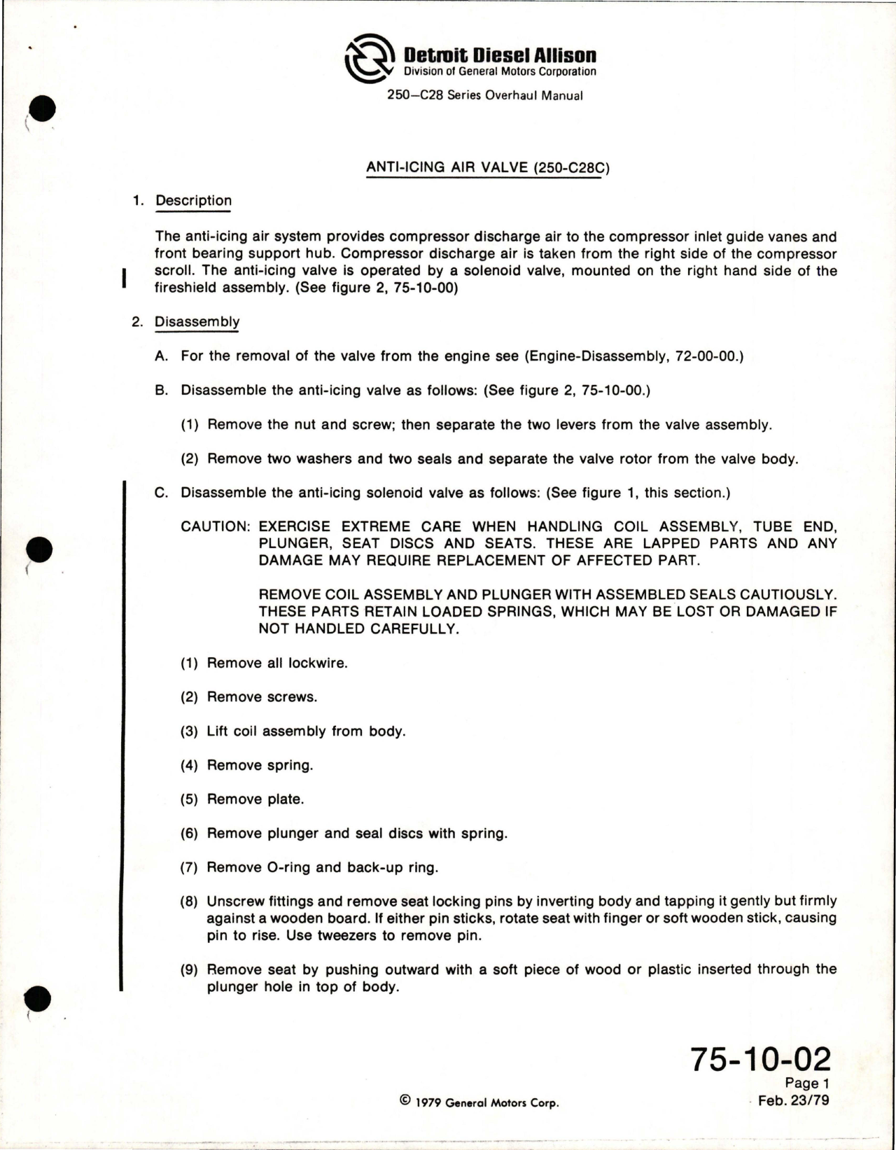 Sample page 1 from AirCorps Library document: Overhaul Manual for Anti-Icing Air Valve - 250-C28C Series 