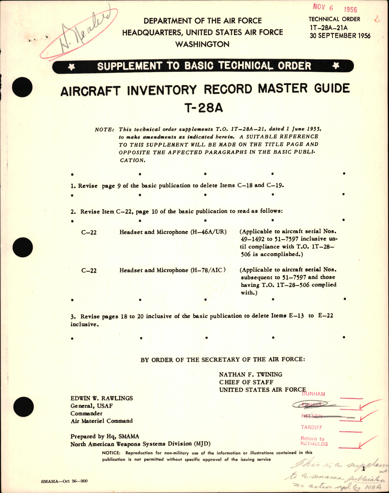 Sample page 1 from AirCorps Library document: Supplement to Basic Technical Order for Aircraft Inventory Record Master Guide - T-28A