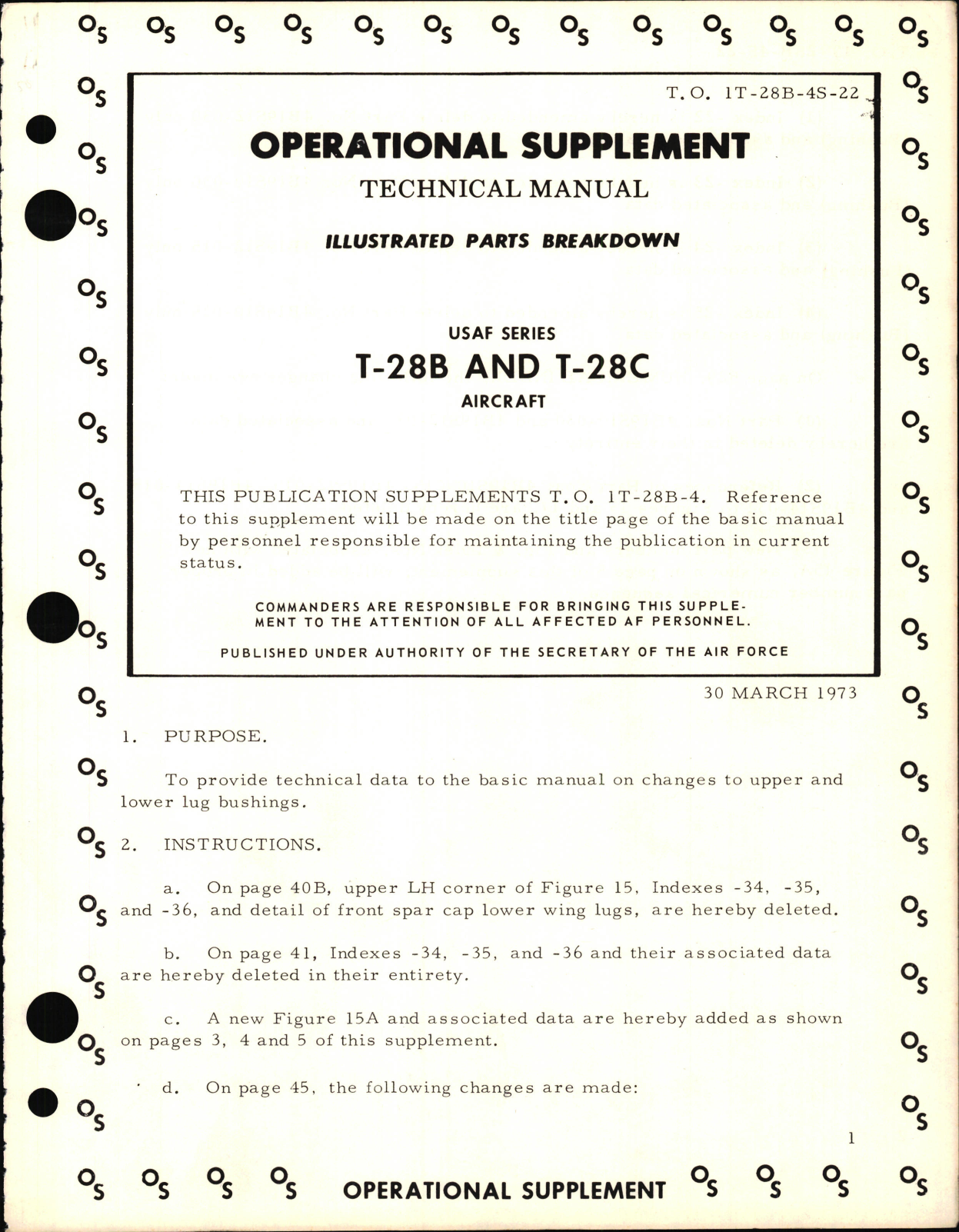 Sample page 1 from AirCorps Library document: Operational Supplement to Illustrated Parts Breakdown for T-28B and T-28C Aircraft
