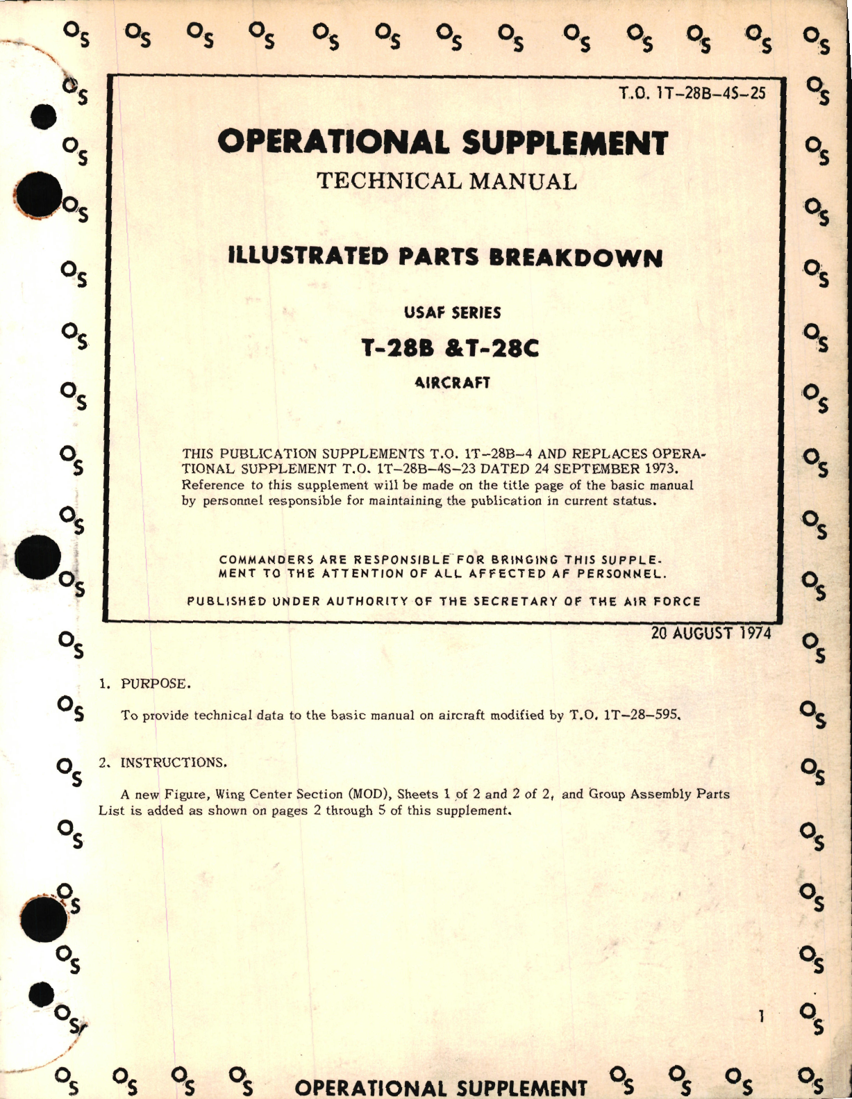 Sample page 1 from AirCorps Library document: Operational Supplement to Illustrated Parts Breakdown for T-28B and T-28C Aircraft