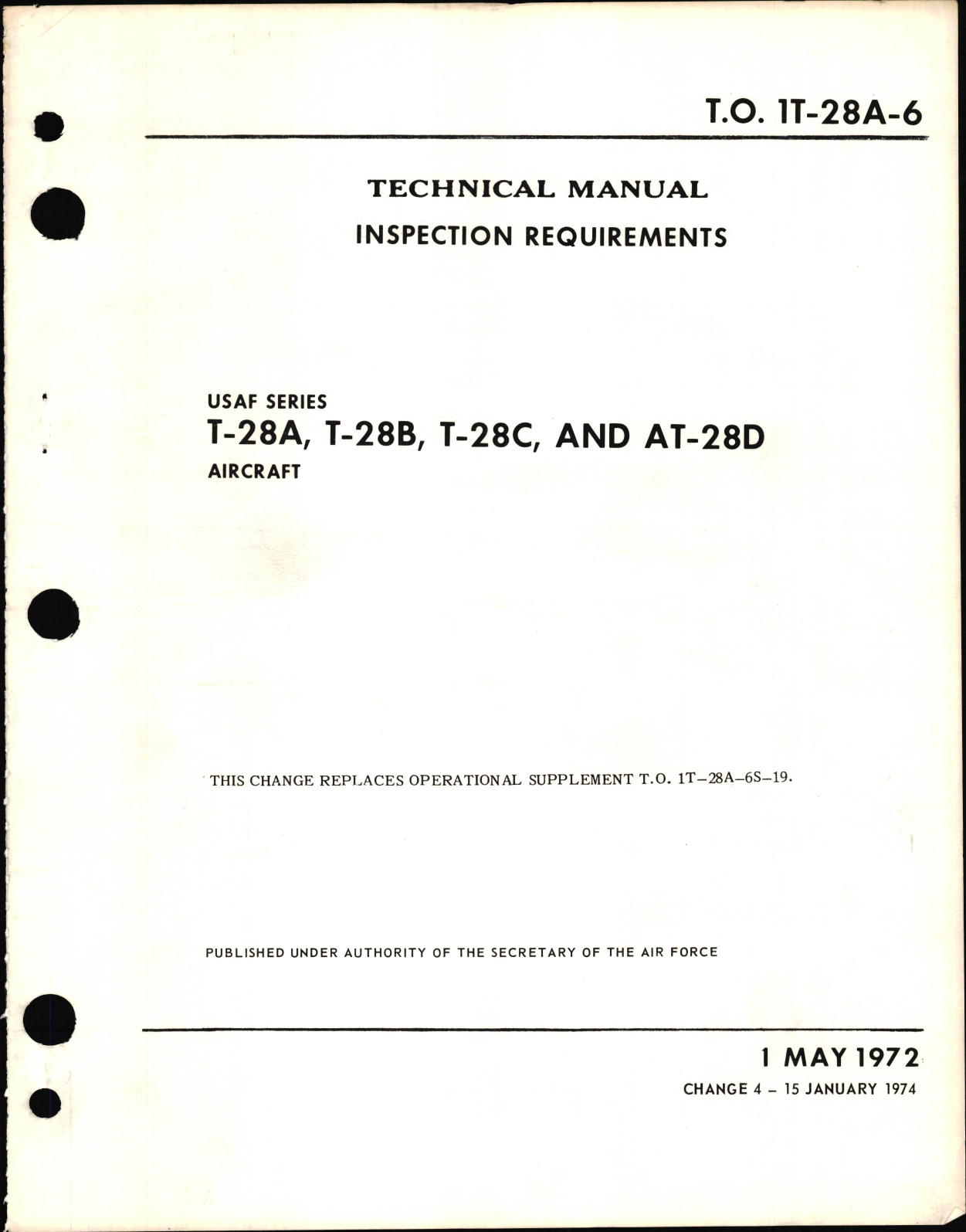 Sample page 1 from AirCorps Library document: Inspection Requirements for T-28A, T-28B, T-28C  and AT-28D Aircraft