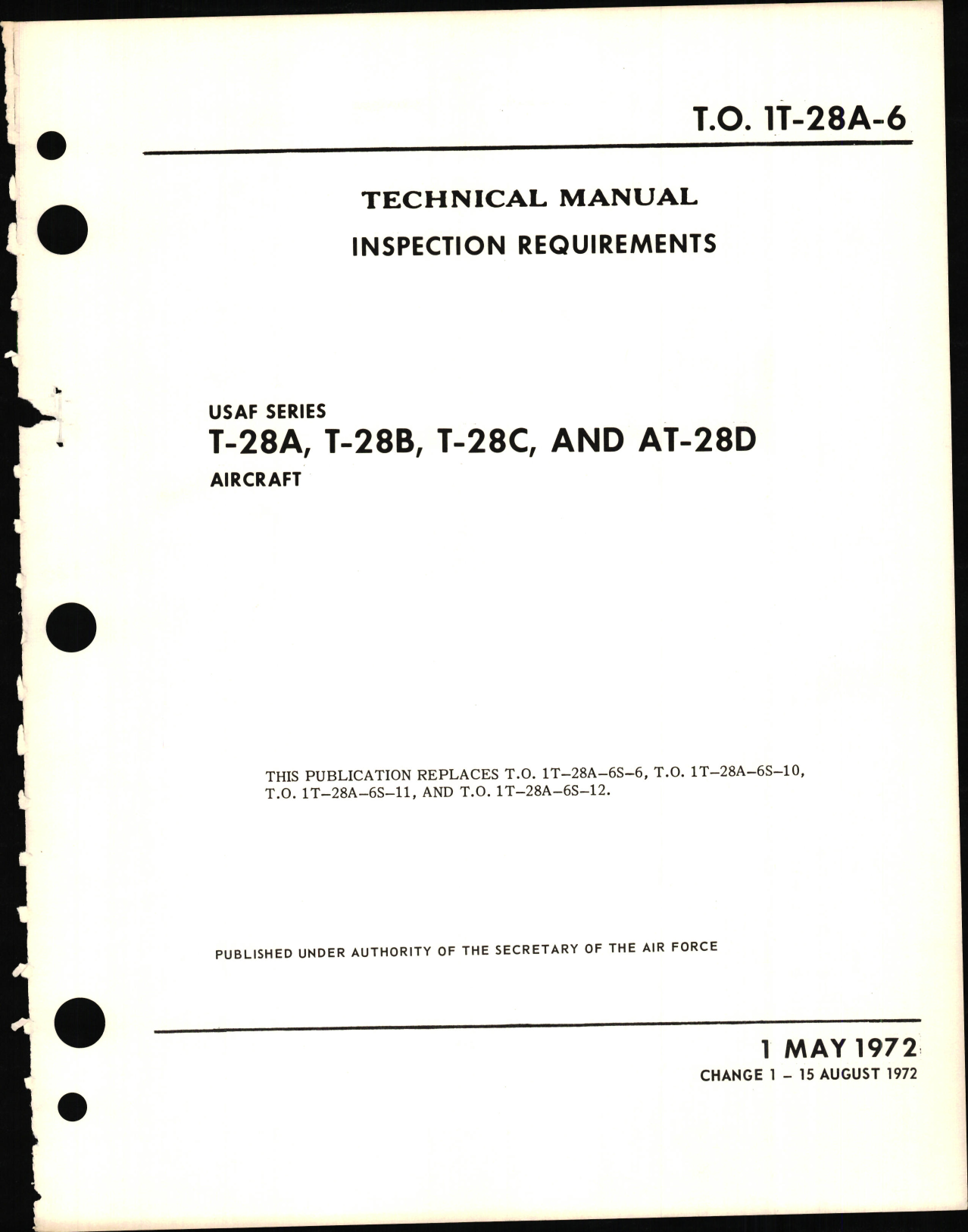 Sample page 1 from AirCorps Library document: Inspection Requirements for T-28A, T-28B, T-28C  and AT-28D Aircraft