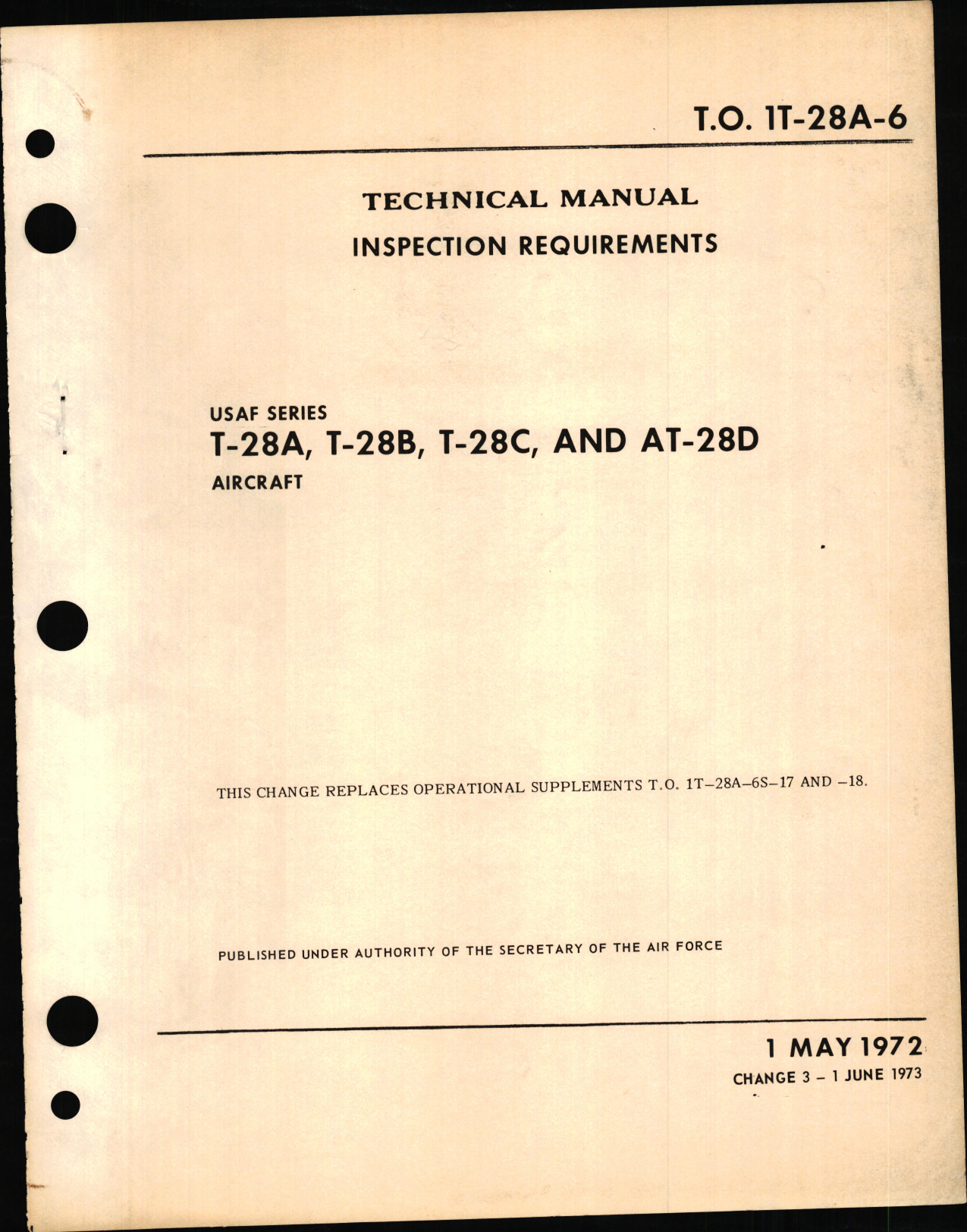 Sample page 1 from AirCorps Library document: Inspection Requirements for T-28A, T-28B, T-28C and AT-28D