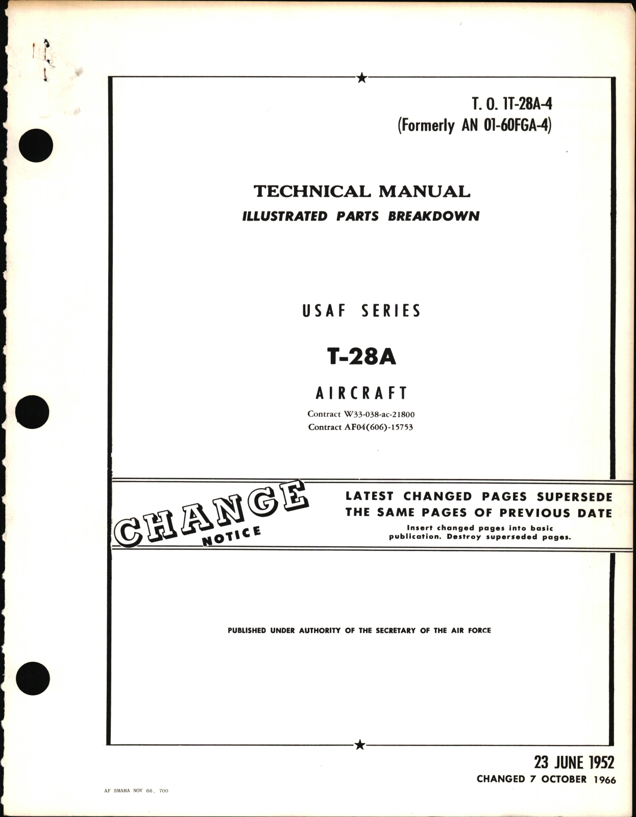 Sample page 1 from AirCorps Library document: Illustrated Parts Breakdown for T-28A Aircraft