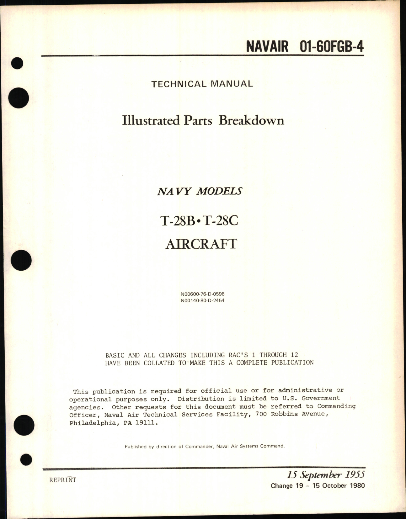 Sample page 1 from AirCorps Library document: Illustrated Parts Breakdown for T-28B and T-28C Aircraft