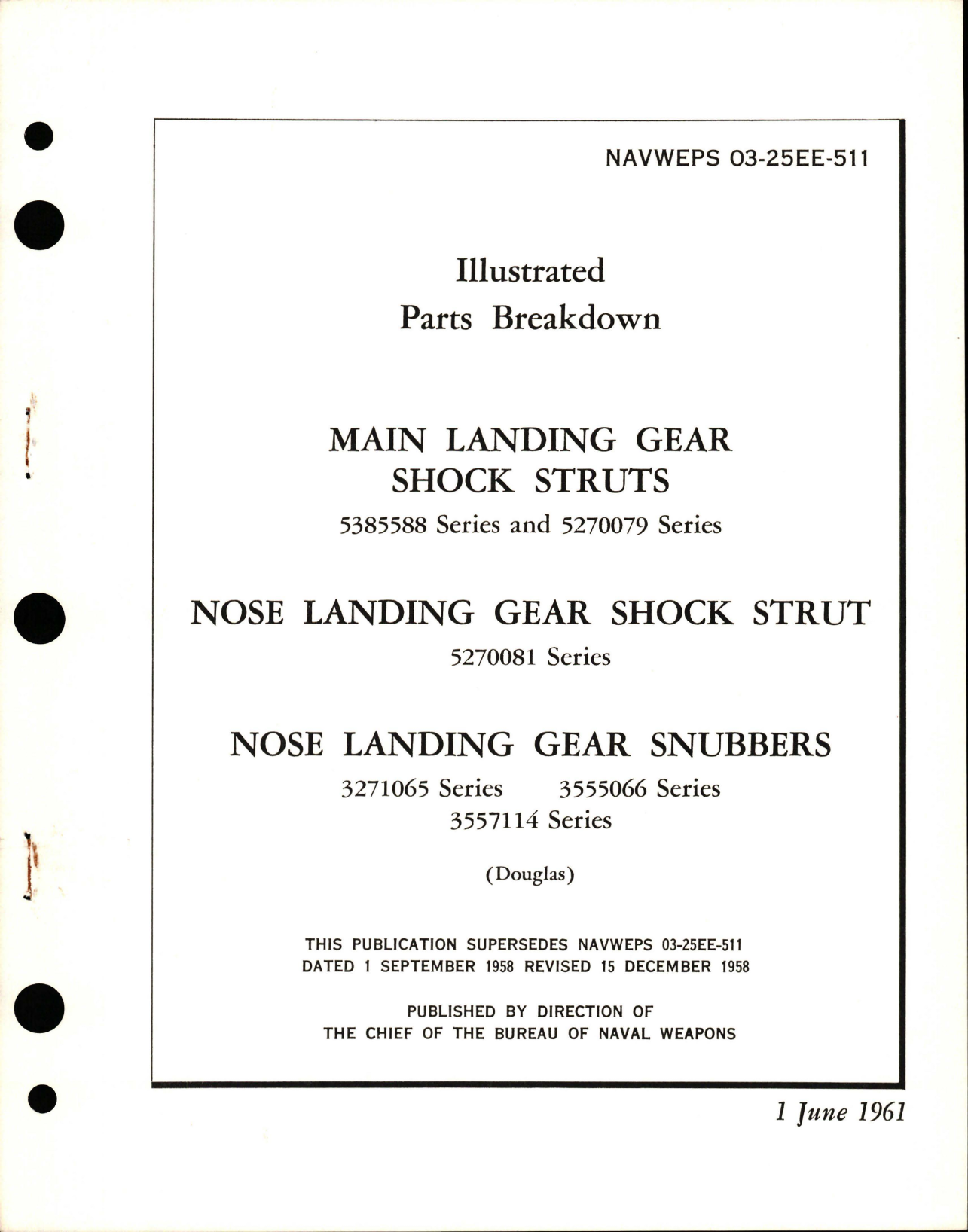 Sample page 1 from AirCorps Library document: Illustrated Parts Breakdown for Main Landing Gear & Nose Landing Gear Shock Struts, Nose Landing Gear Snubbers