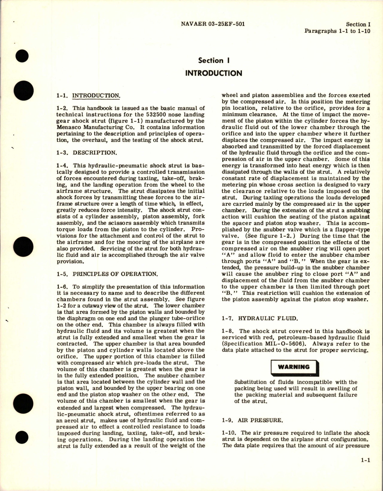 Sample page 5 from AirCorps Library document: Operation, Service and Overhaul Instructions for Nose Landing Gear Shock Strut Assembly - Parts 532500, M532500, M532500-500, M532500-501