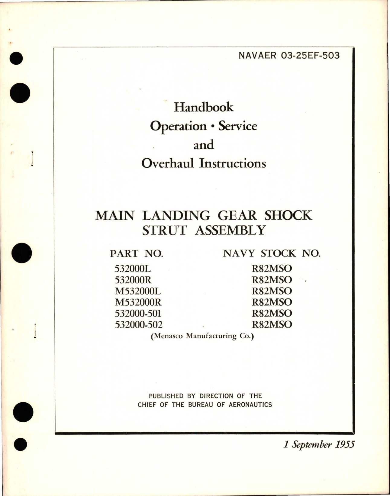 Sample page 1 from AirCorps Library document: Operation, Service and Overhaul Instructions for Main Landing Gear Shock Strut Assembly 