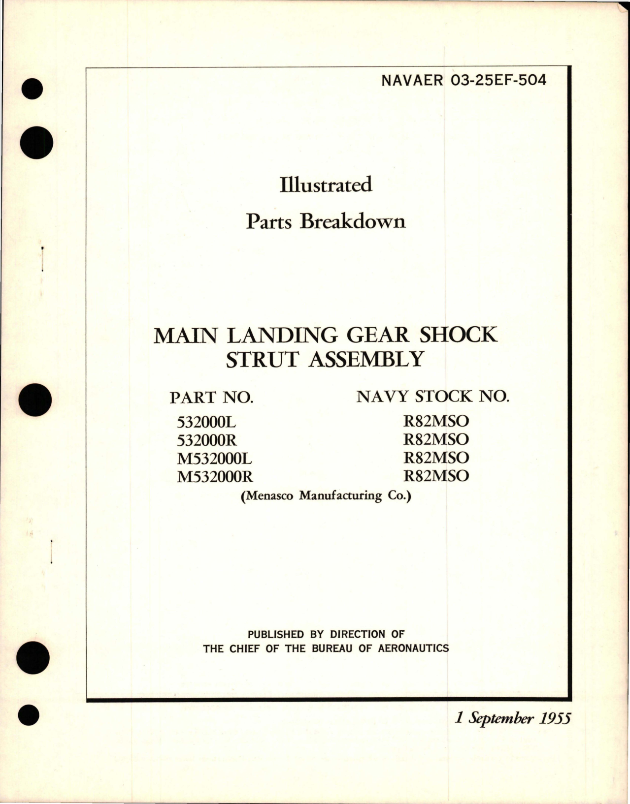 Sample page 1 from AirCorps Library document: Illustrated Parts Breakdown for Main Landing Gear Shock Strut Assembly 