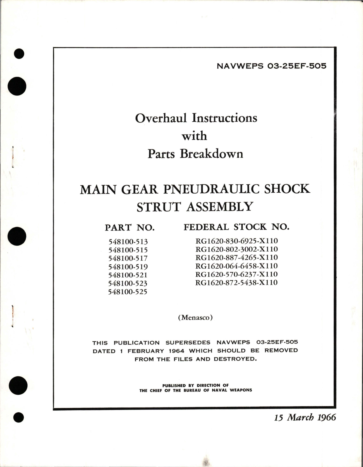 Sample page 1 from AirCorps Library document: Overhaul Instructions with Parts Breakdown for Main Gear Pneudraulic Shock Strut Assembly