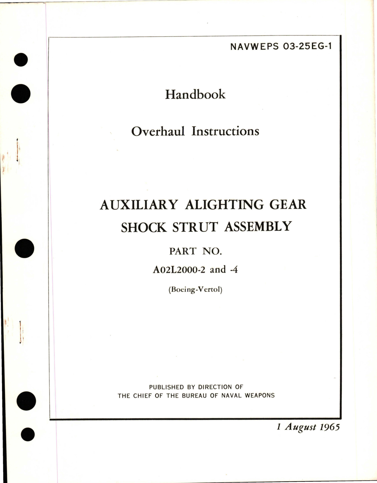 Sample page 1 from AirCorps Library document: Overhaul Instructions for Auxiliary Alighting Gear Shock Strut Assembly - Part A02L2000-2 and A02L2000-4
