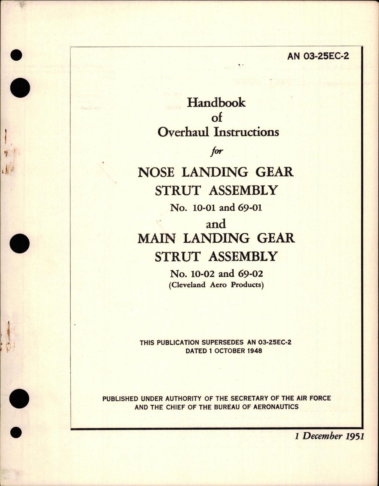 Sample page 1 from AirCorps Library document: Overhaul Instructions for Nose Landing Gear and Main Landing Gear Strut Assembly