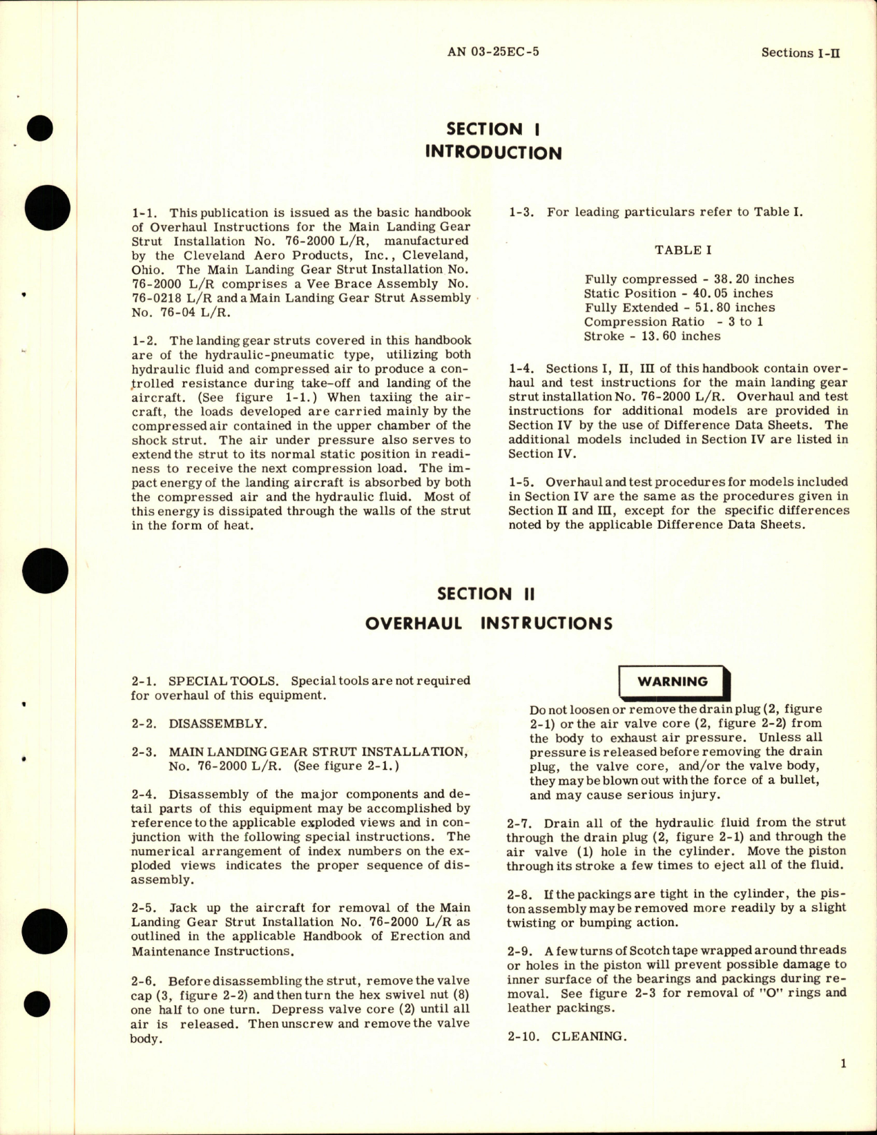 Sample page 5 from AirCorps Library document: Overhaul Instructions for Main Landing Gear Installation and Tail Landing Gear Strut Assembly - 76-200 and 76-03 