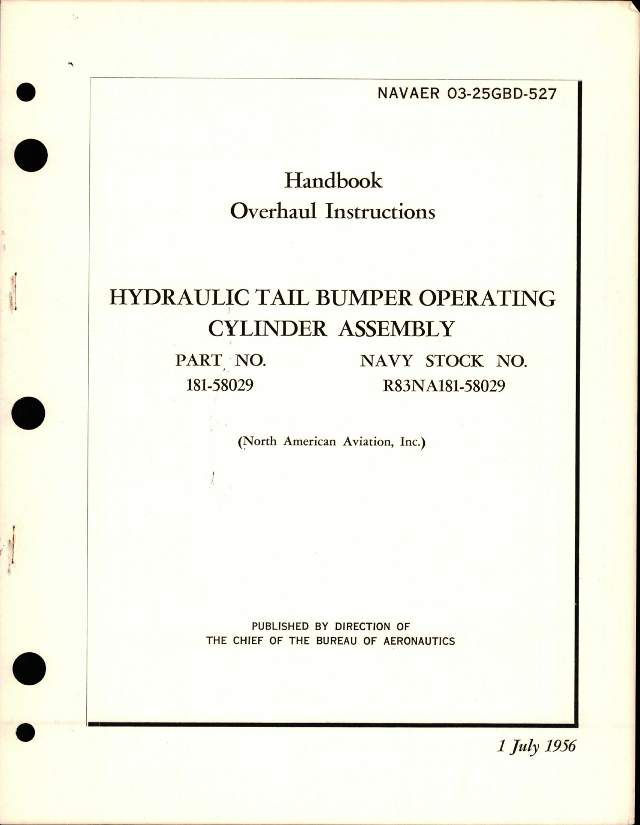 Sample page 1 from AirCorps Library document: Overhaul Instructions for Hydraulic Bumper Operating Cylinder Assembly - Part 181-58029 