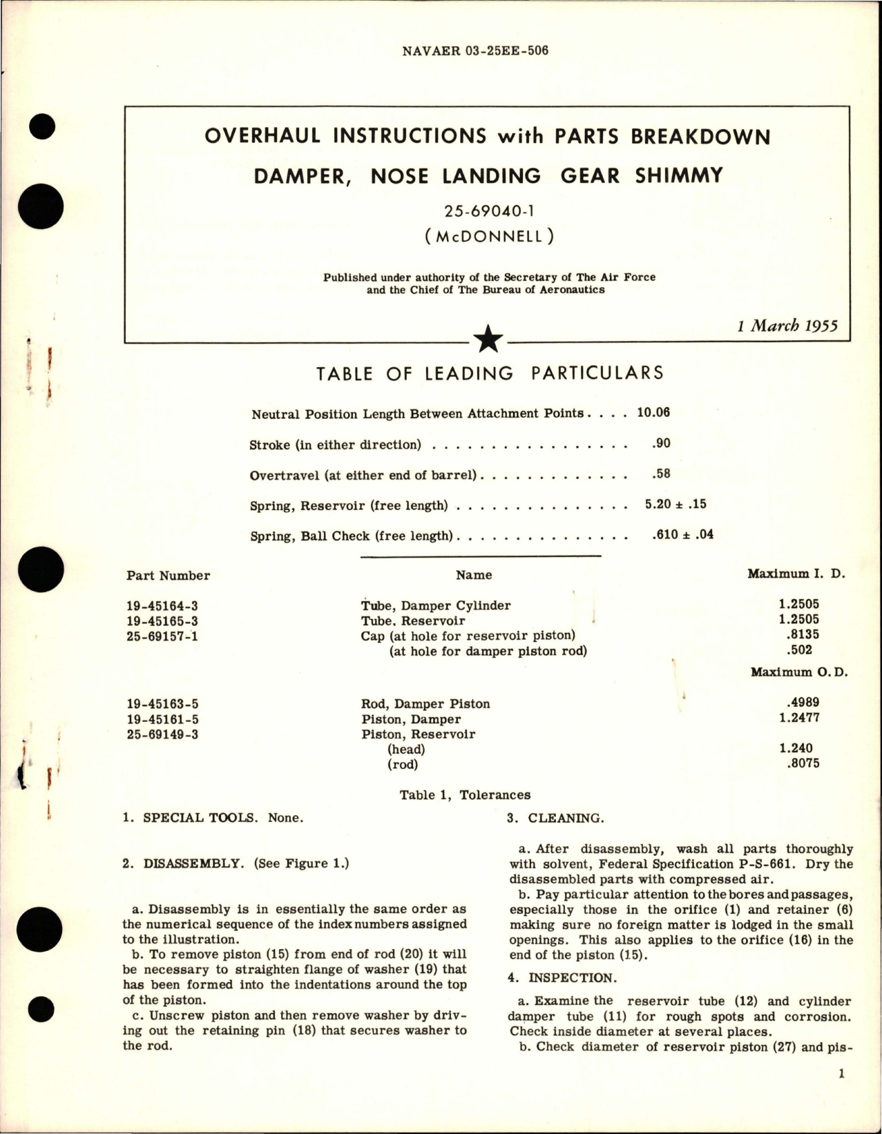 Sample page 1 from AirCorps Library document: Overhaul Instructions with Parts Breakdown for Nose Landing Gear Shimmy Damper - 25-69040-1