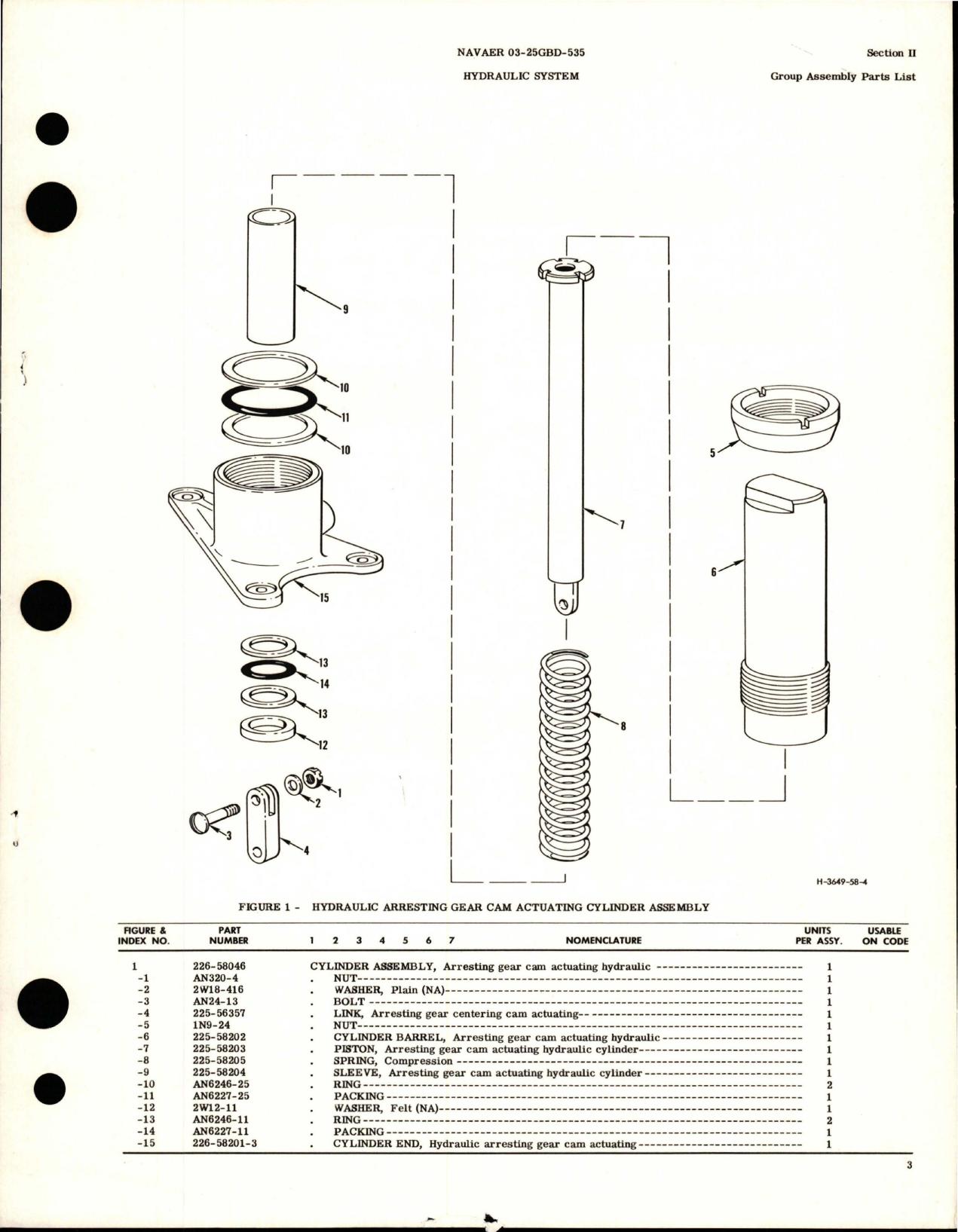 Sample page 5 from AirCorps Library document: Illustrated Parts Breakdown for Hydraulic Arresting Gear Cam Actuating Cylinder Assy - Part 226-58046 