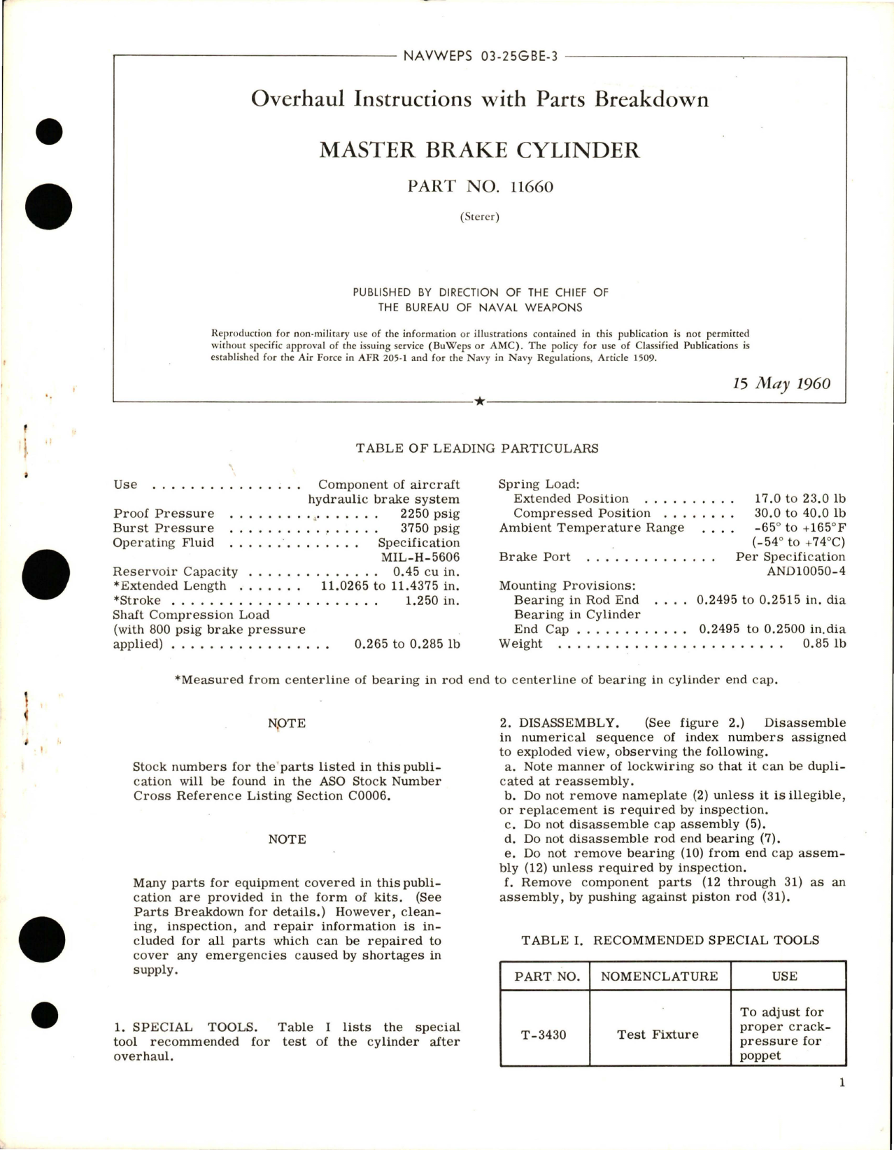 Sample page 1 from AirCorps Library document: Overhaul Instructions with Parts Breakdown for Master Brake Cylinder - Part 11660