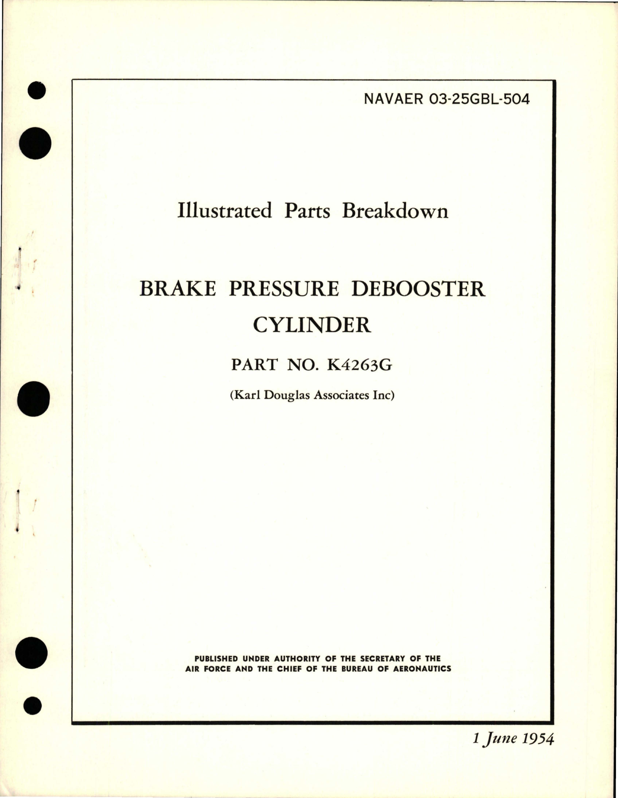 Sample page 1 from AirCorps Library document: Illustrated Parts Breakdown for Brake Pressure Debooster Cylinder - Part K4263G
