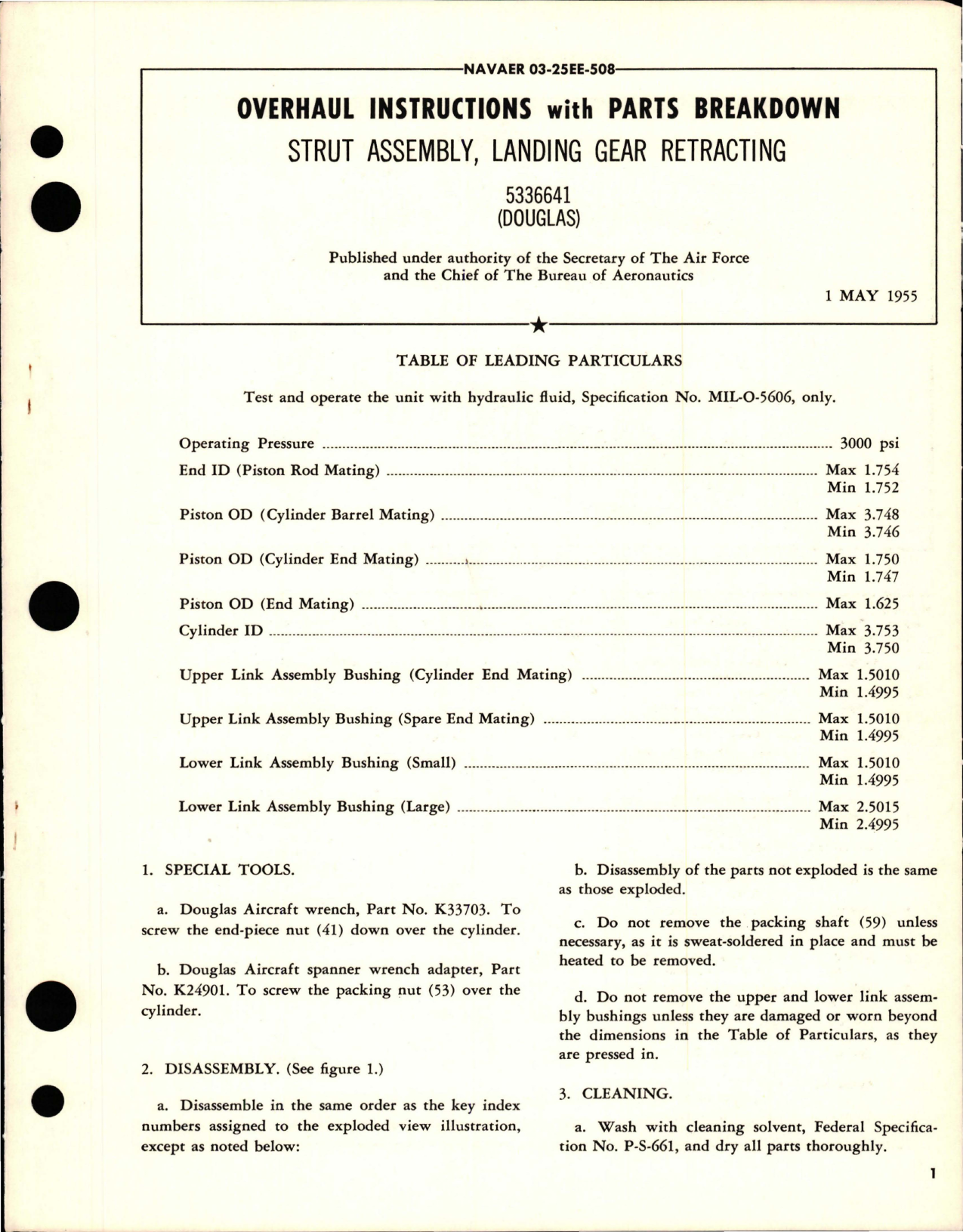 Sample page 1 from AirCorps Library document: Overhaul Instructions with Parts Breakdown for Landing Gear Retracting Strut Assembly - 5336641