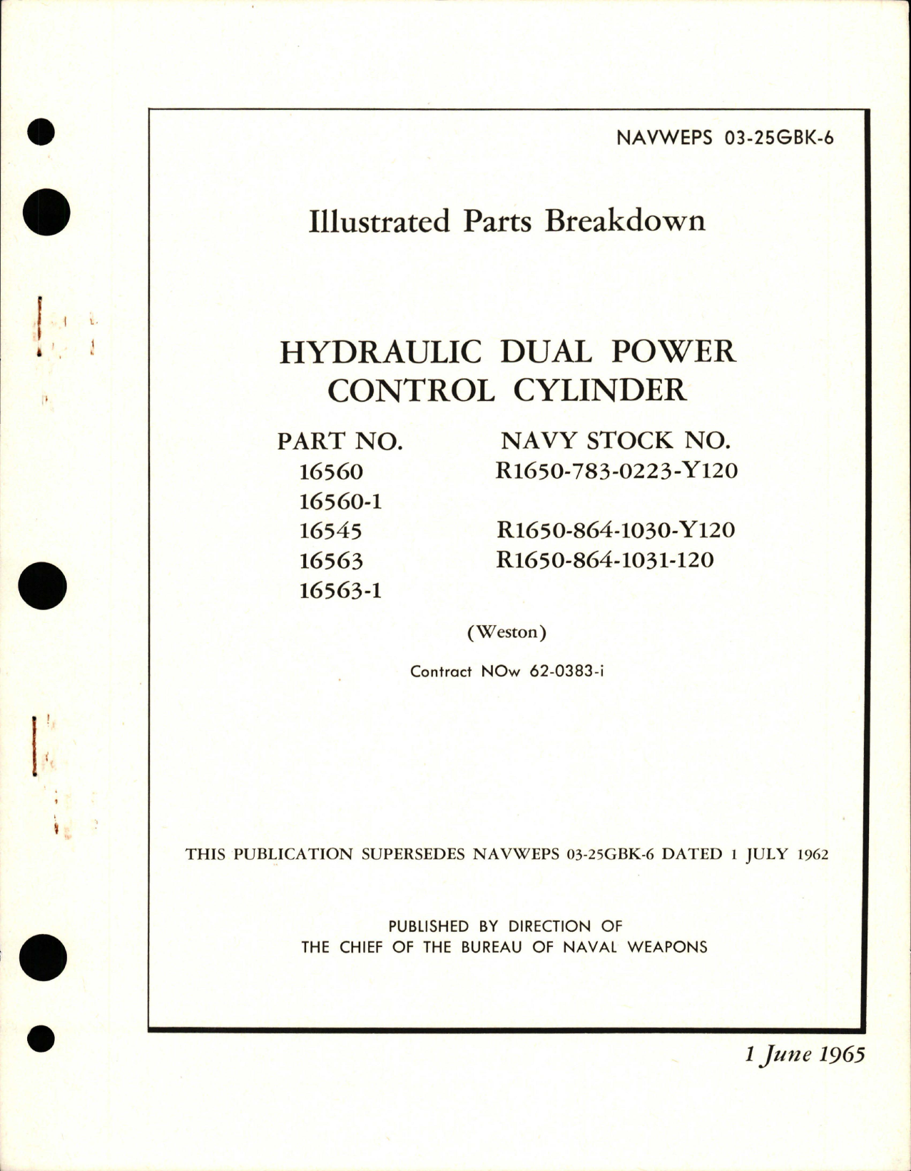 Sample page 1 from AirCorps Library document: Illustrated Parts Breakdown for Hydraulic Dual Power Control Cylinder - Parts 16560, 16560-1, 16545, 16563, and 16563-1 