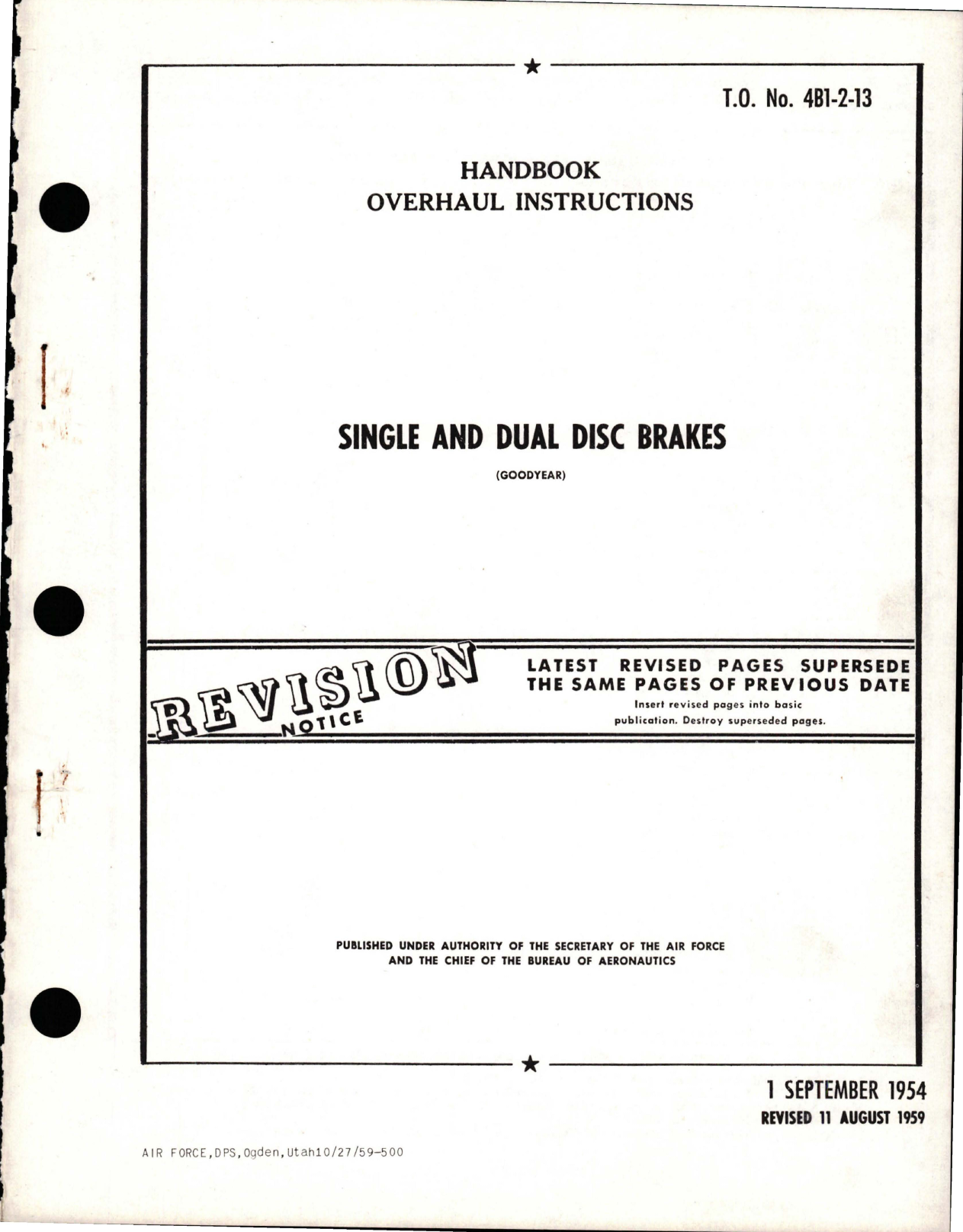 Sample page 1 from AirCorps Library document: Overhaul Instructions for Single and Dual Disc Brakes