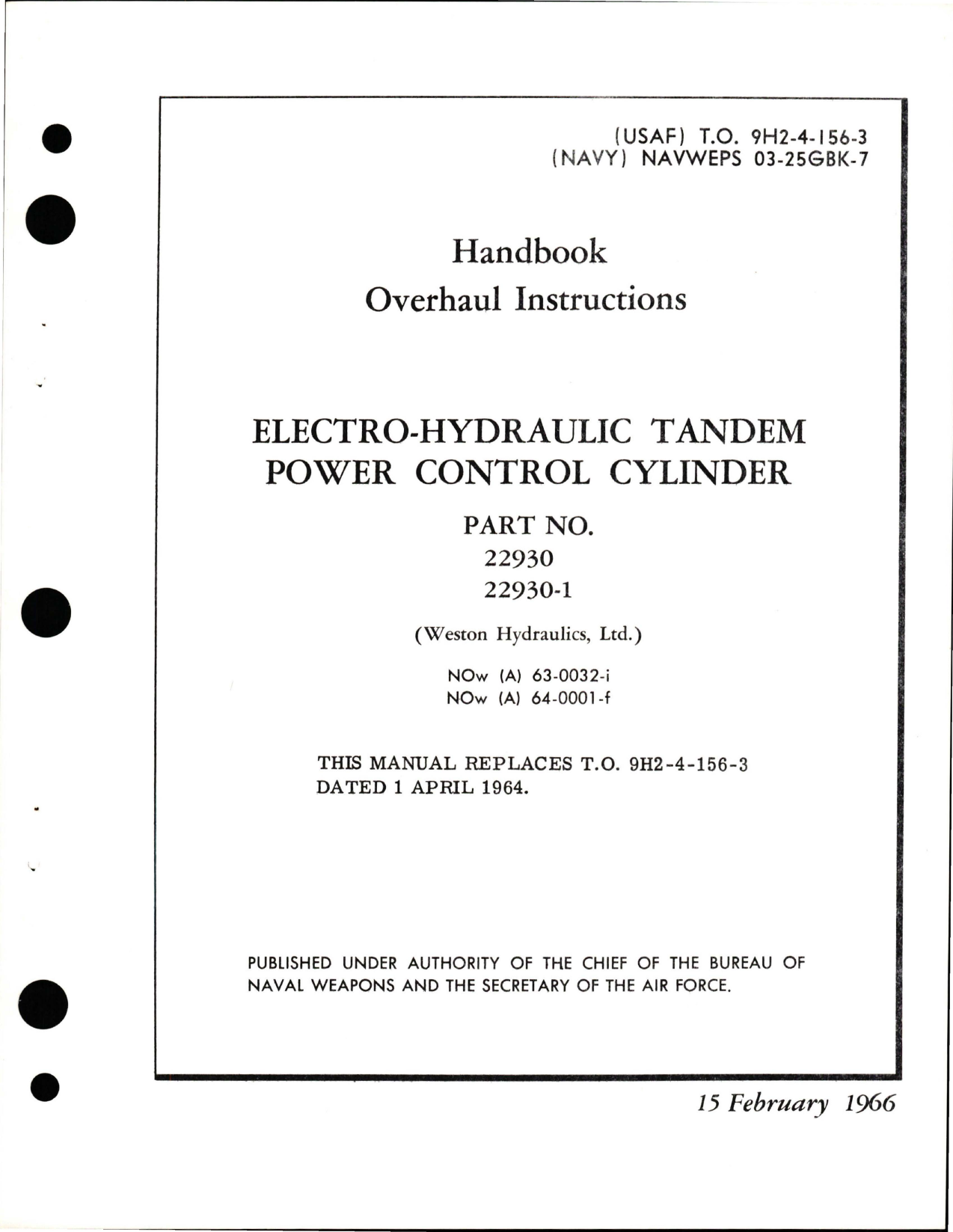 Sample page 1 from AirCorps Library document: Overhaul Instructions for Electro-Hydraulic Tandem Power Control Cylinder - Part 22930 and 22930-1