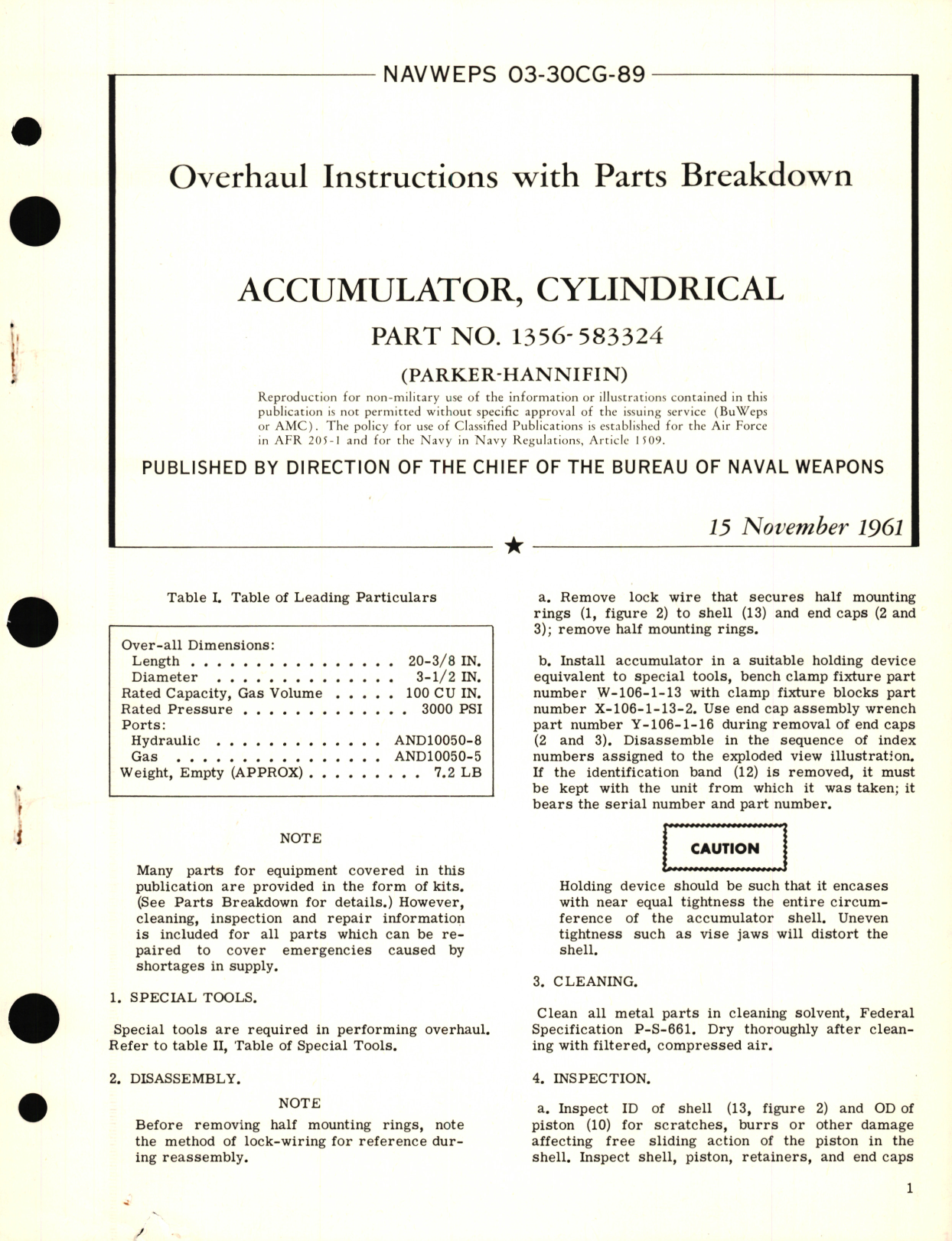 Sample page 1 from AirCorps Library document: Overhaul Instructions with Parts Breakdown for Accumulator, Cylindrical Part No. 1356-583324 