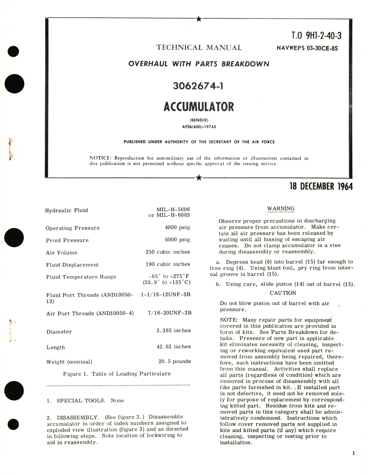 Sample page 1 from AirCorps Library document: Overhaul with Parts Breakdown for 3062674-1 Accumulator 