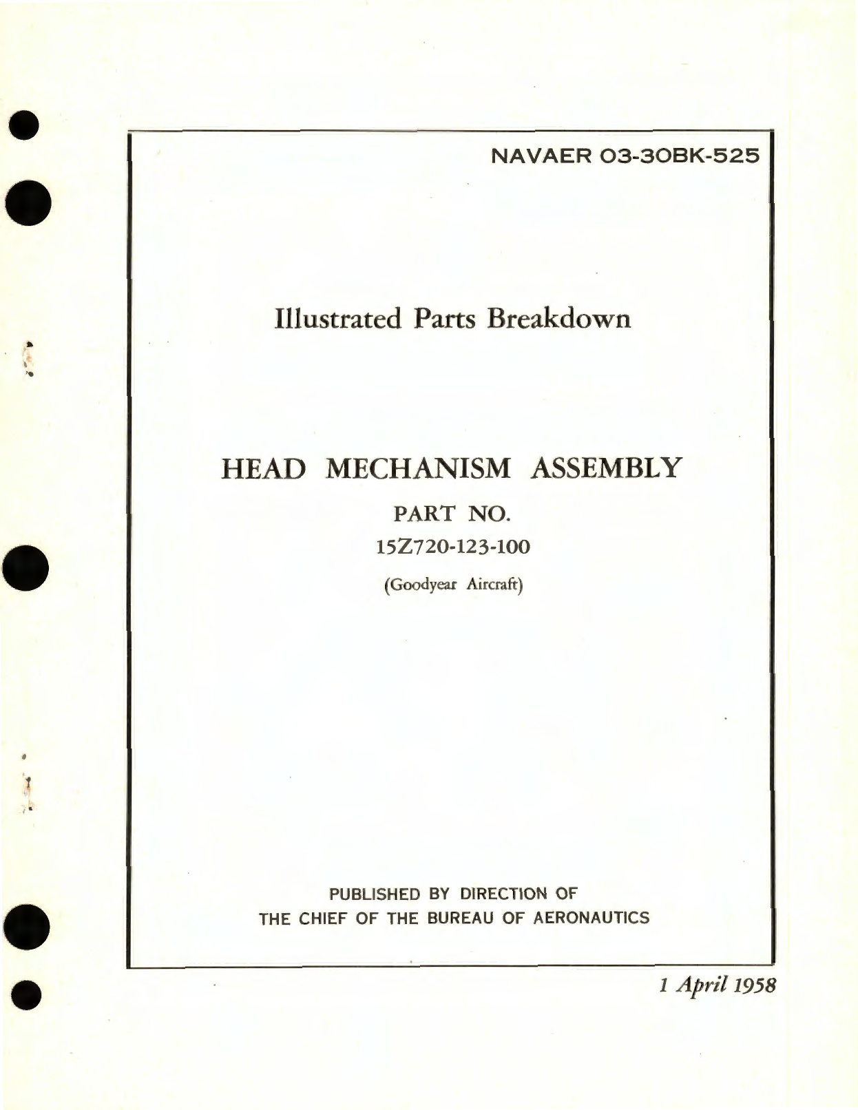 Sample page 1 from AirCorps Library document: Illustrated Parts Breakdown for Head Mechanism Assembly Part No. 15Z720