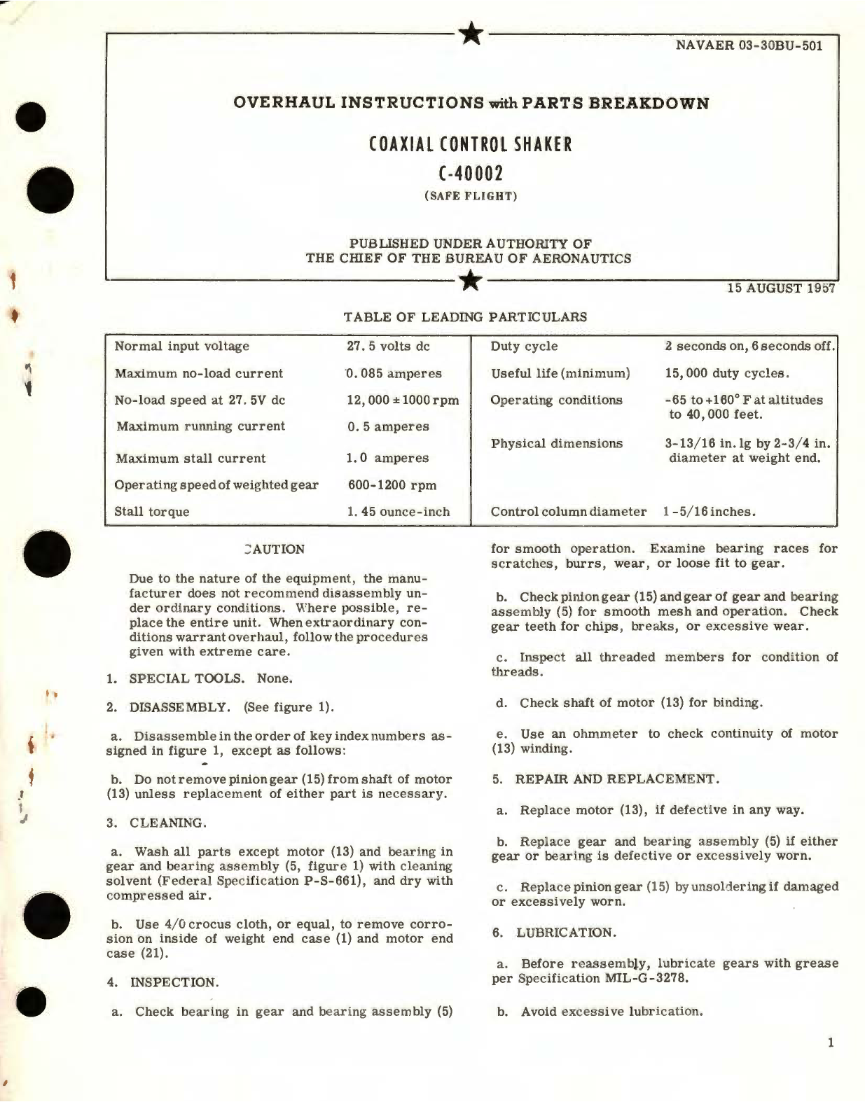 Sample page 1 from AirCorps Library document: Overhaul Instructions with Parts Breakdown for Coaxial Control Shaker Part No. C40002