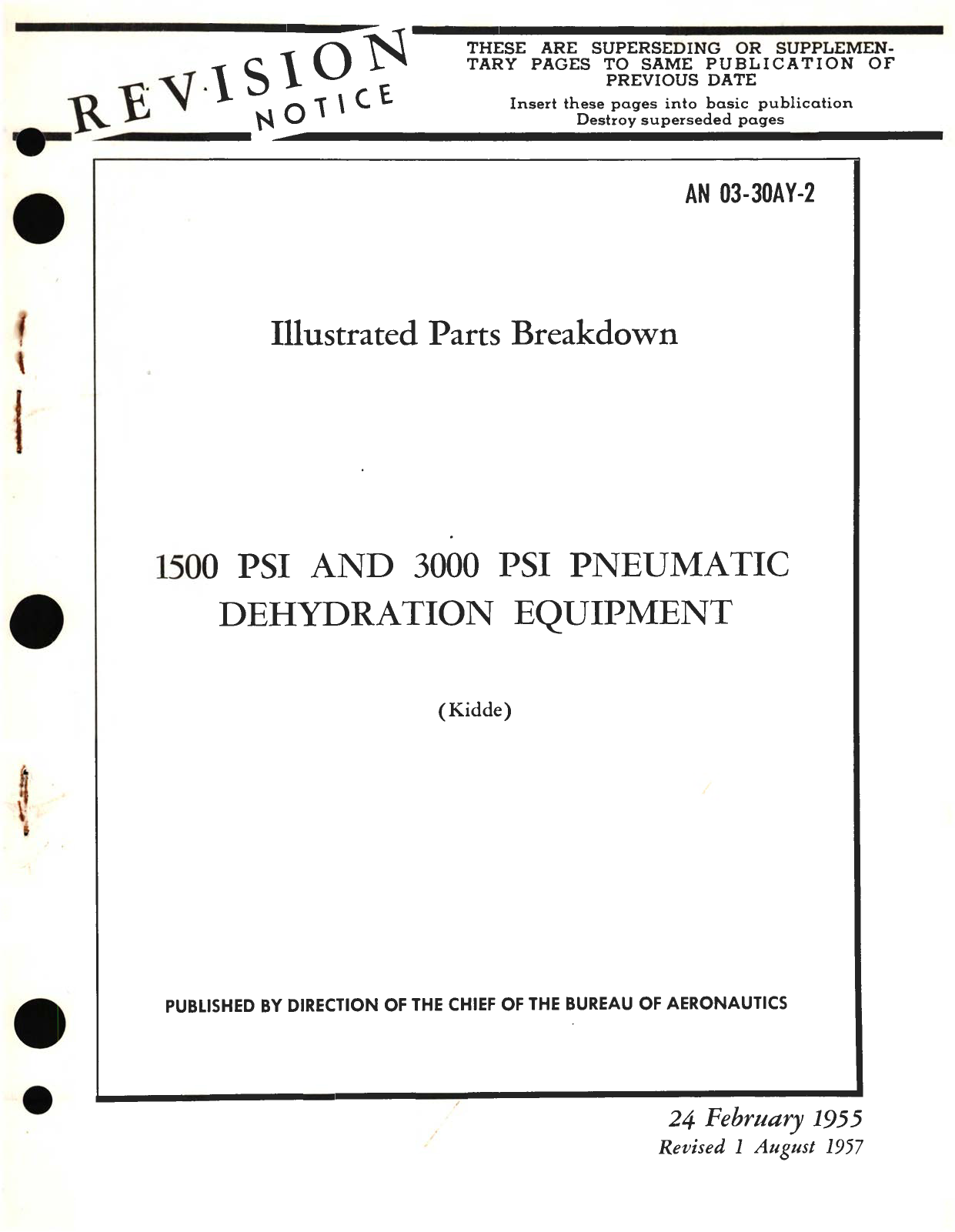 Sample page 1 from AirCorps Library document: Illustrated Parts Breakdown for 1500 PSI and 3000 PSI Pneumatic Dehydration Equipment 