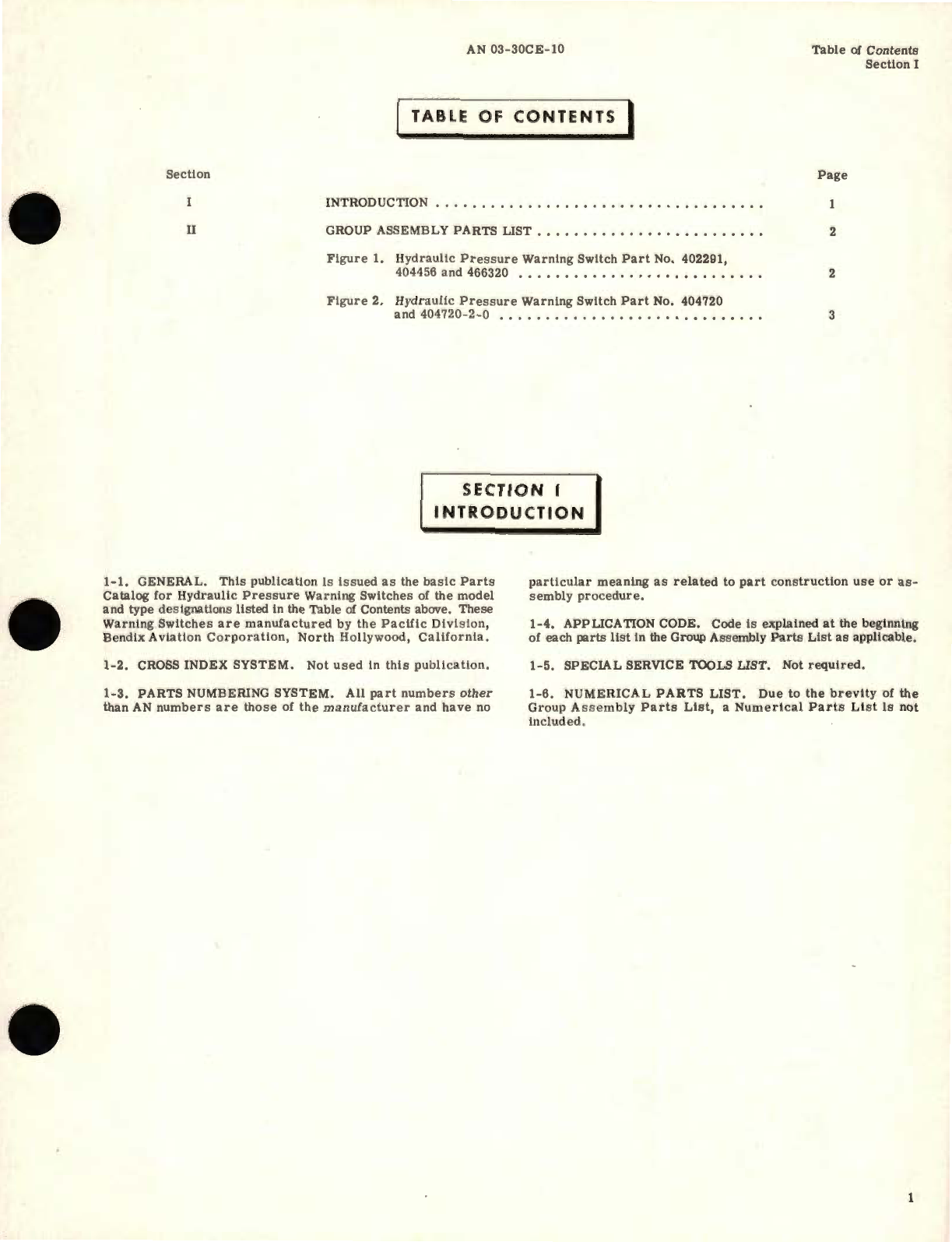 Sample page 3 from AirCorps Library document: Parts Catalog for Hydraulic Pressure Warning Switches Part No. 402291, 404456, 466320, 404720 