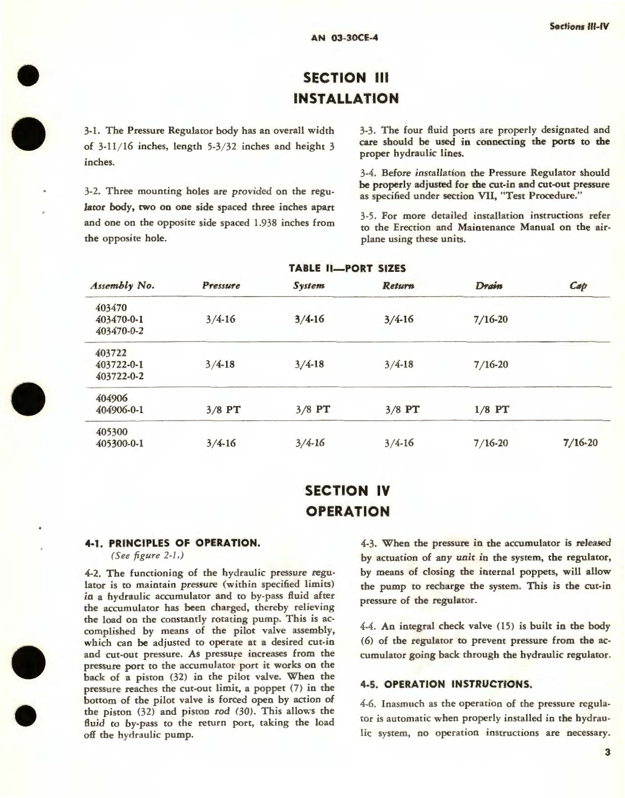 Sample page 7 from AirCorps Library document: Operation , Service, and Overhaul Instructions with Parts Catalog for Hydraulic Pressure Regulators 403470, 403722, 404906, 405300