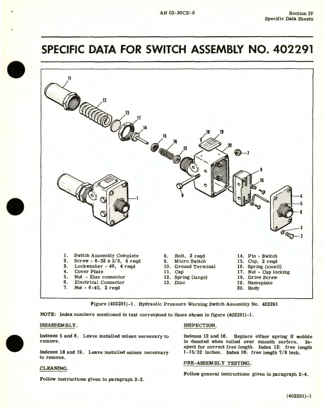 Sample page 9 from AirCorps Library document: Overhaul Instructions for Hydraulic Pressure Warning Switch Assembly No. 402291, 404456, and 466320 