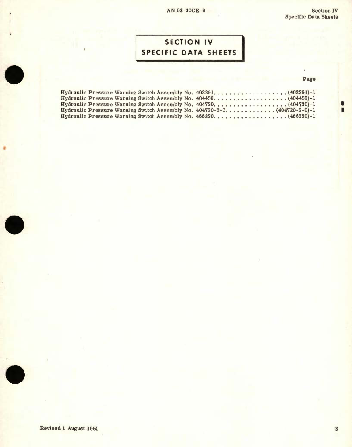 Sample page 3 from AirCorps Library document: Overhaul Instructions for Hydraulic Pressure Warning Switch Assembly No. 492291, 404456, 404720, and 466320 