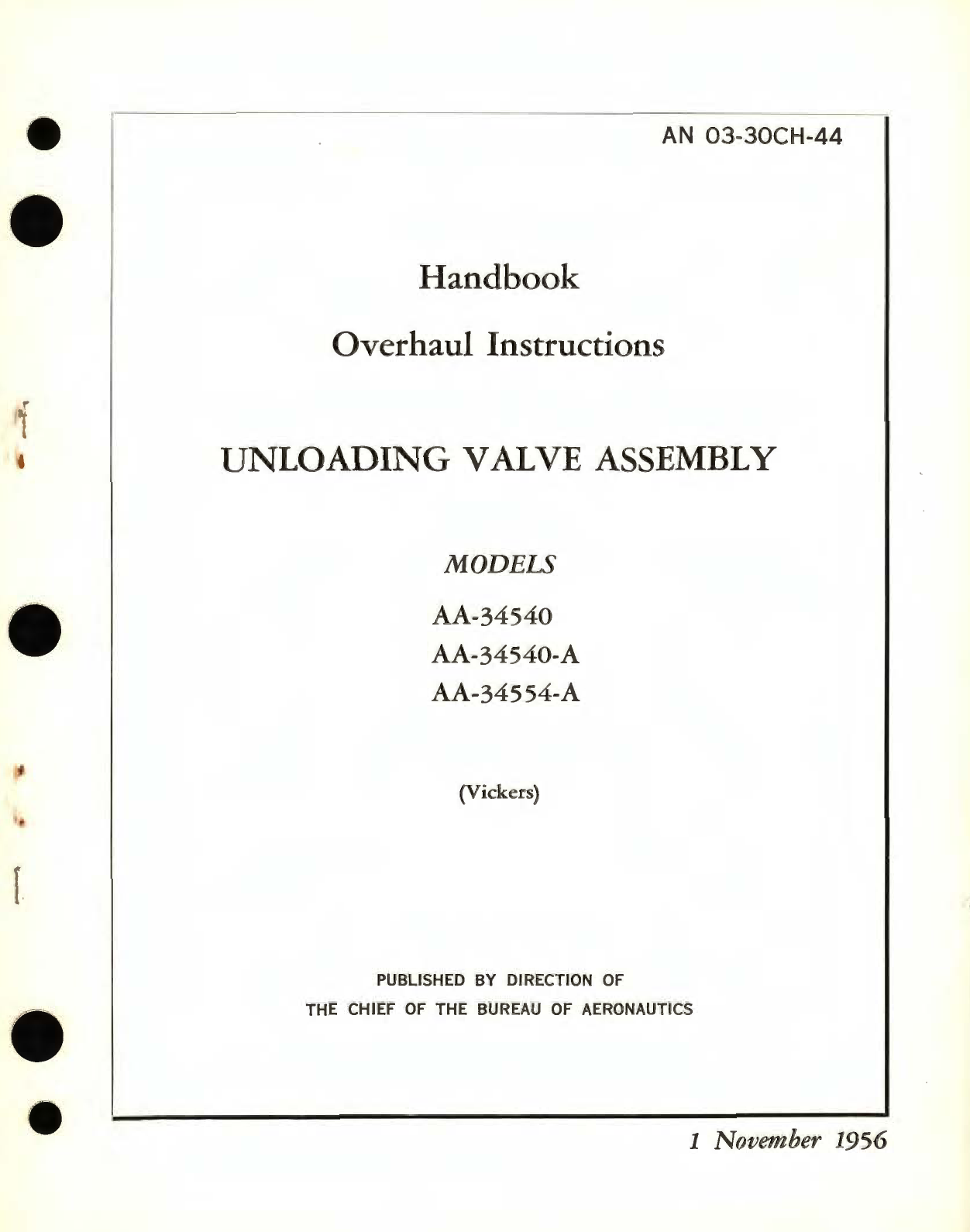 Sample page 1 from AirCorps Library document:  Overhaul Instructions for Unloading Valve Assembly Models AA-34540, AA-34554 