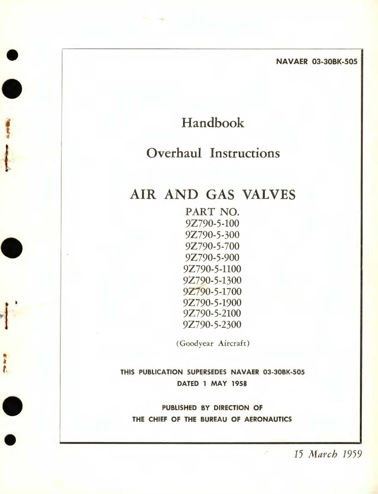 Sample page 1 from AirCorps Library document: Overhaul Instructions for Air and Gas Valves Part No. 9Z790-5