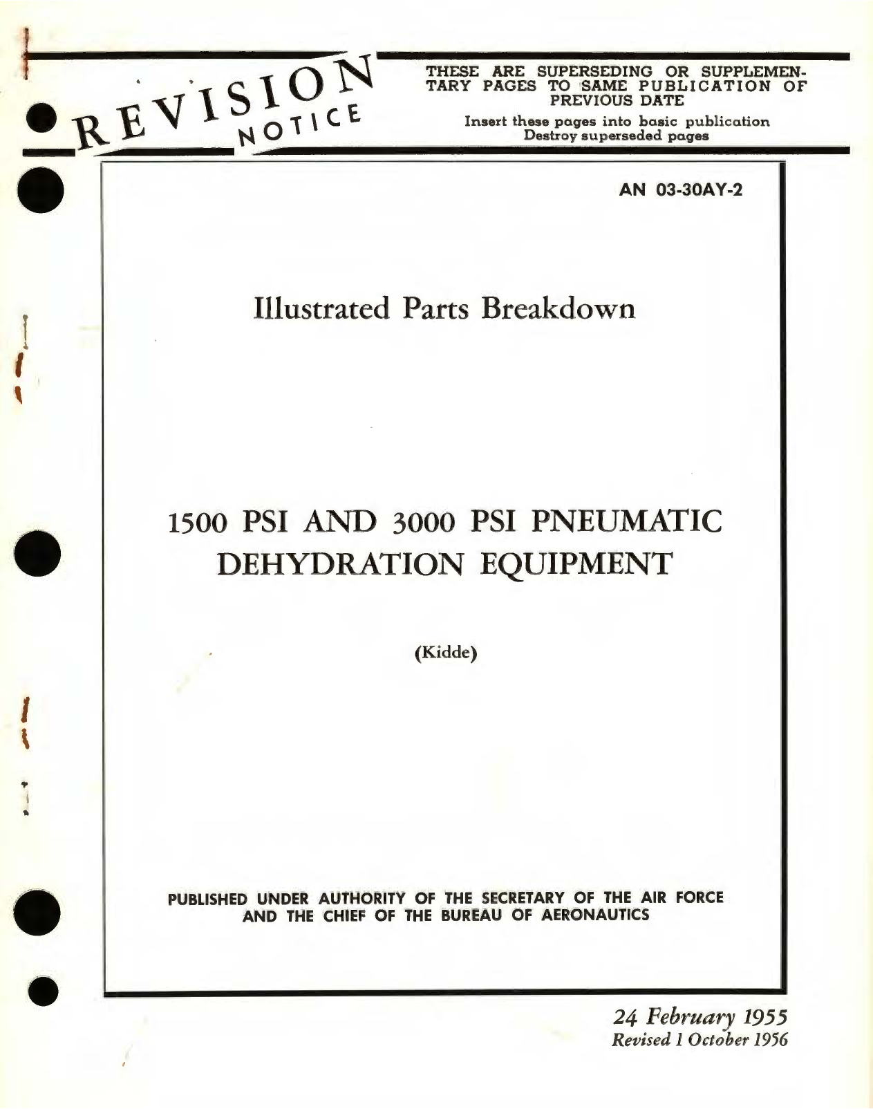 Sample page 1 from AirCorps Library document: Illustrated Parts Breakdown for 1500 PSI and 3000 PSI Pneumatic Dehydration Equipment 