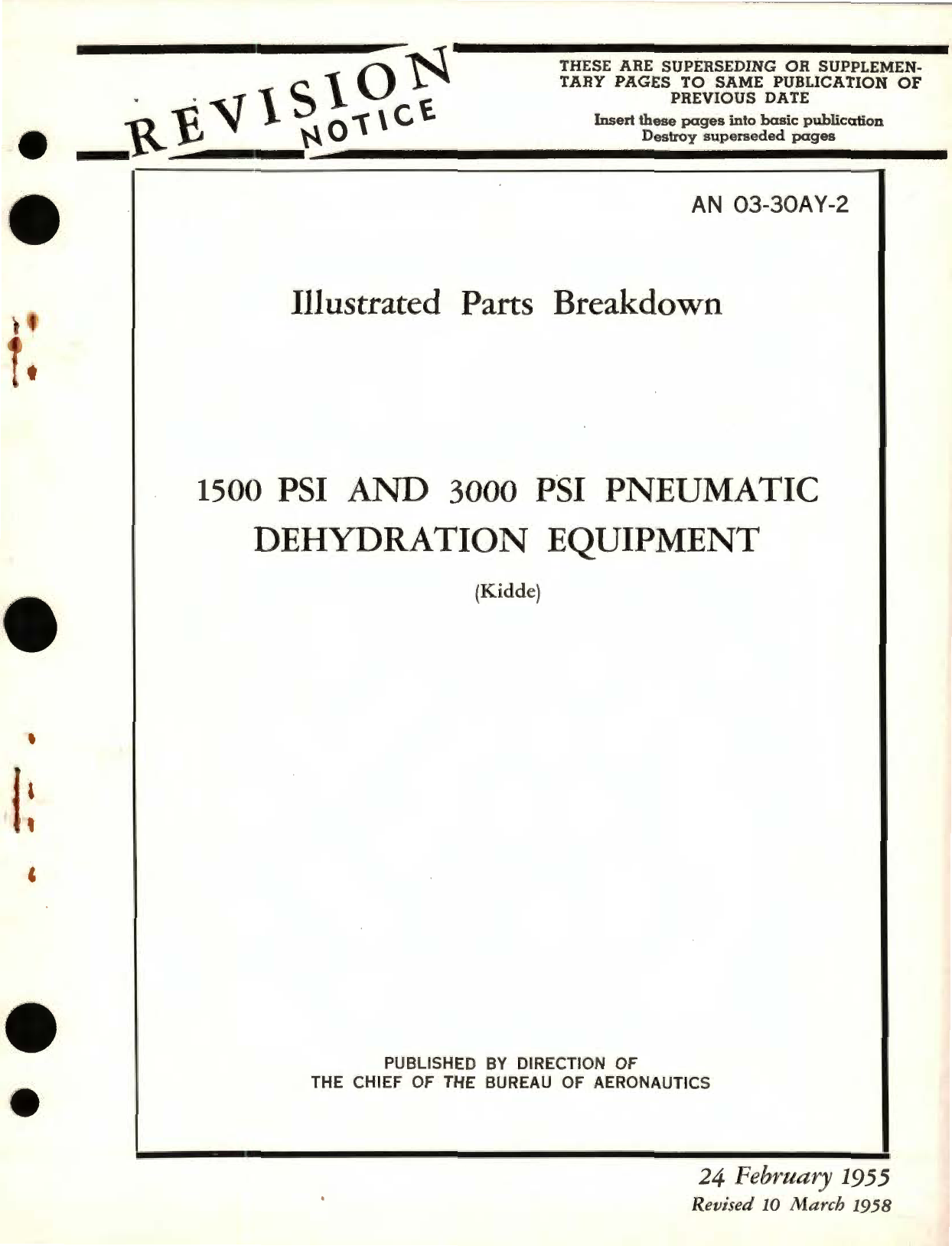 Sample page 1 from AirCorps Library document: Illustrated Parts Breakdown for 1500 PSI and 3000 PSI Pneumatic Dehydration Equipment