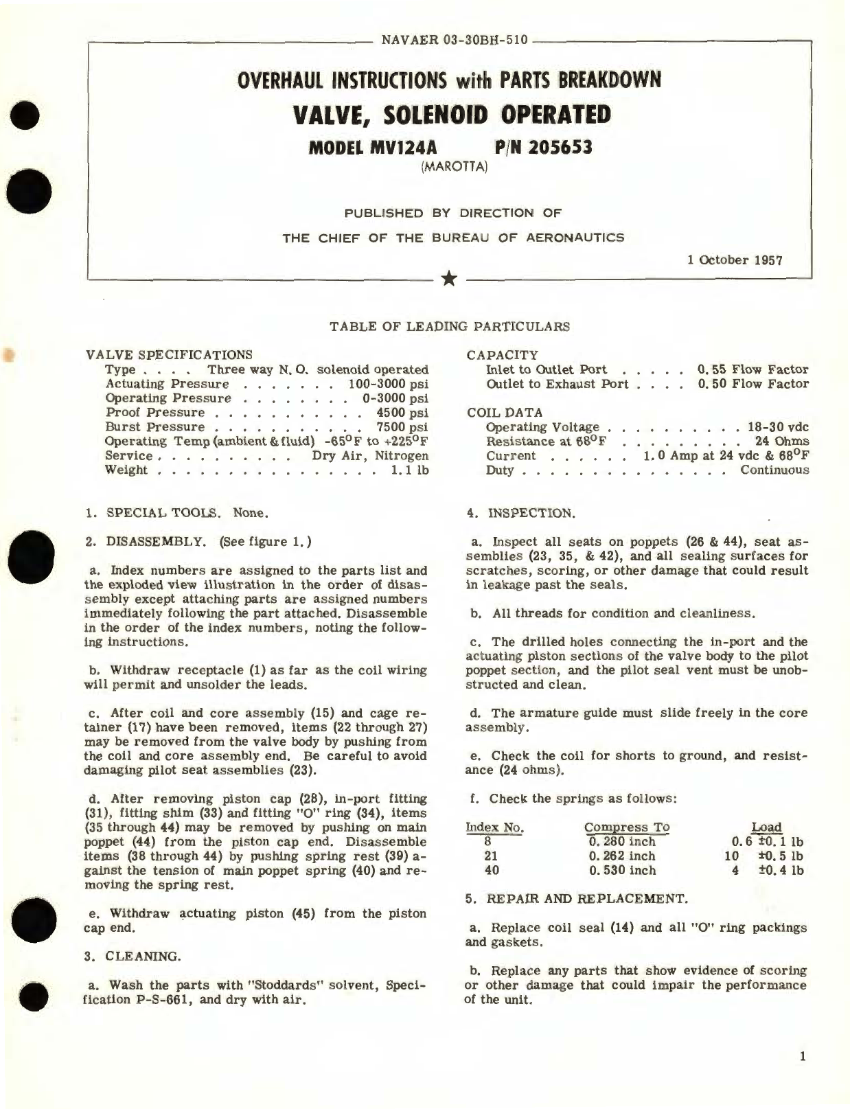 Sample page 1 from AirCorps Library document:  for Valve, Solenoid Operated Model MV124A Part No. 205653 