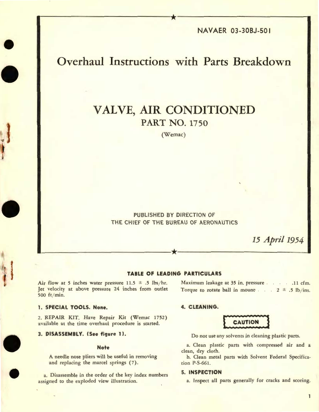 Sample page 1 from AirCorps Library document: Overhaul Instructions with Parts Breakdown for Valve, Air Conditioned Part No. 1750 