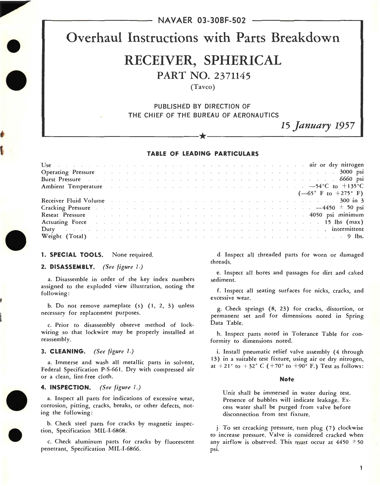 Sample page 1 from AirCorps Library document: Overhaul Instructions with Parts Breakdown for Receiver, Spherical Part No. 2371145 