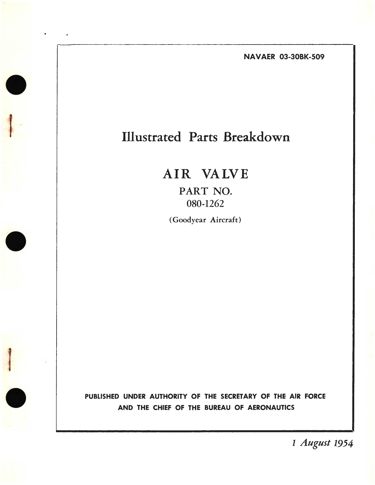 Sample page 1 from AirCorps Library document: Illustrated Parts Breakdown for Air Valve Part  No. 080-1262 