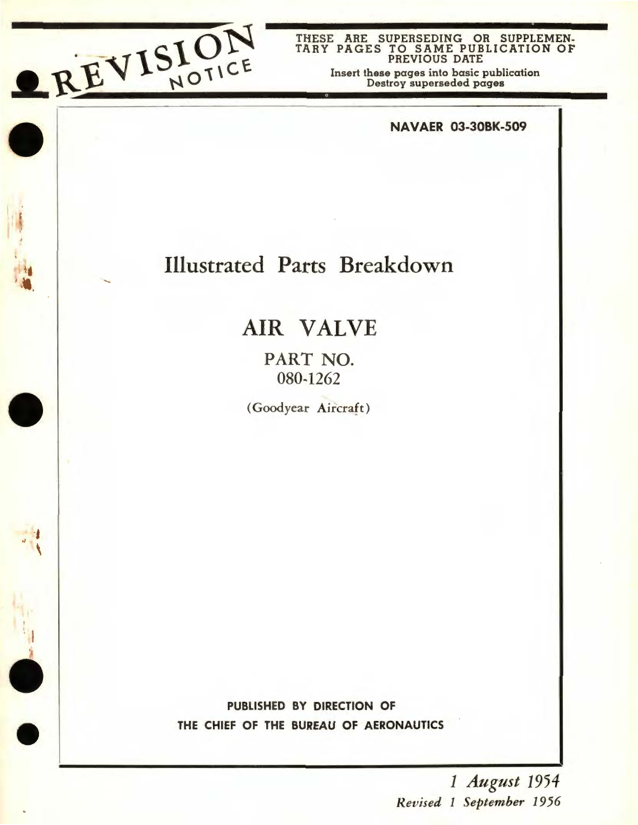 Sample page 1 from AirCorps Library document: Illustrated Parts Breakdown for Air Valve Part No. 080-1262 