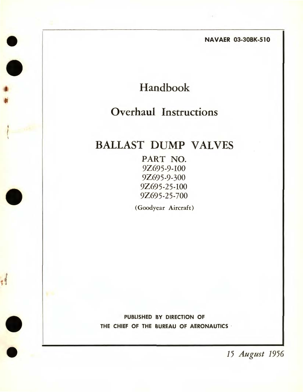 Sample page 1 from AirCorps Library document: Overhaul Instructions for Ballast Dump Valves Part No. 9Z695 